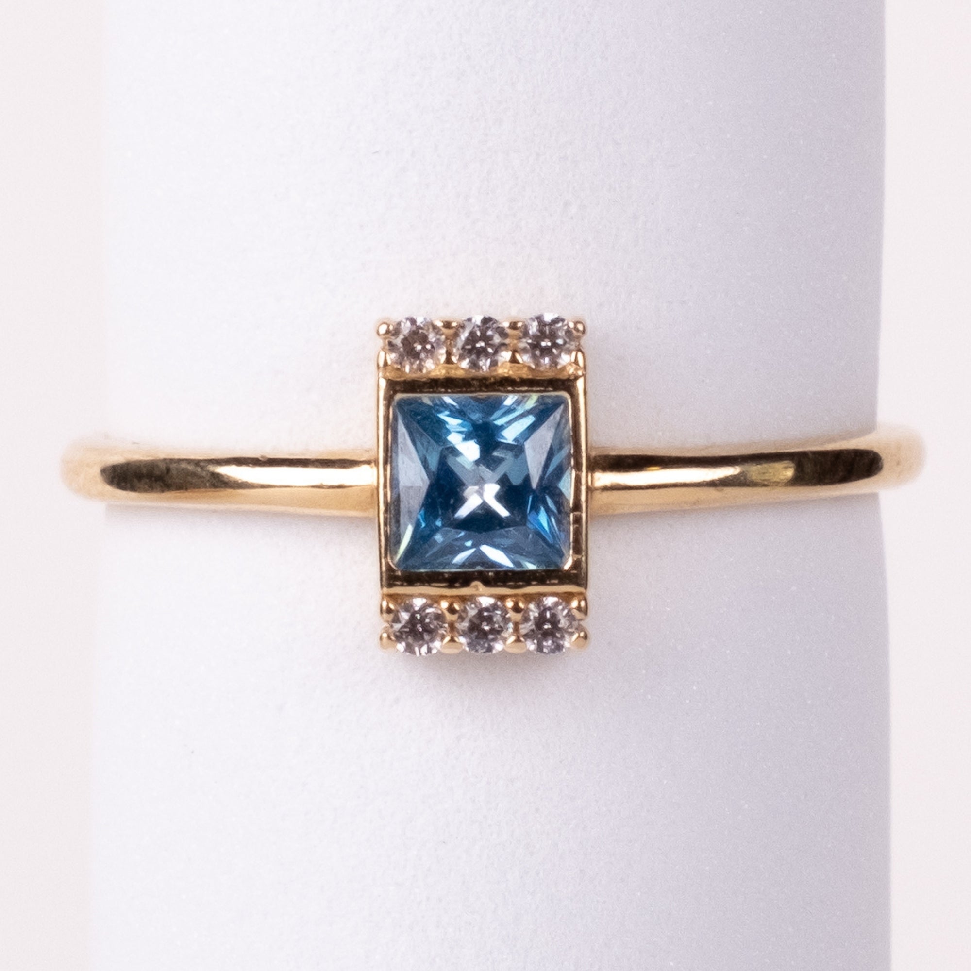Mavi Kare Taşlı Yüzük | 14 Ayar Altın