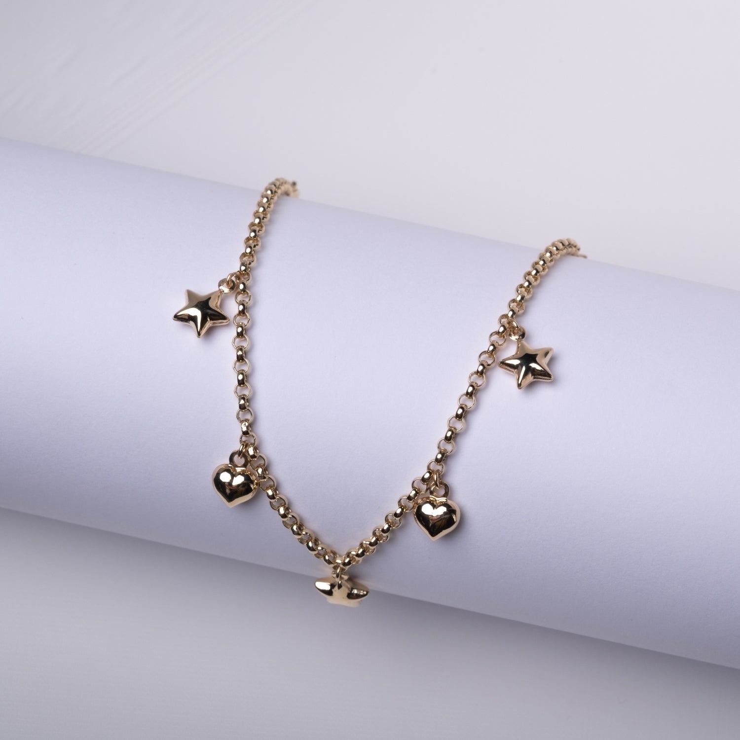 Yıldız ve Kalp Charm Bileklik | 14 Ayar Altın