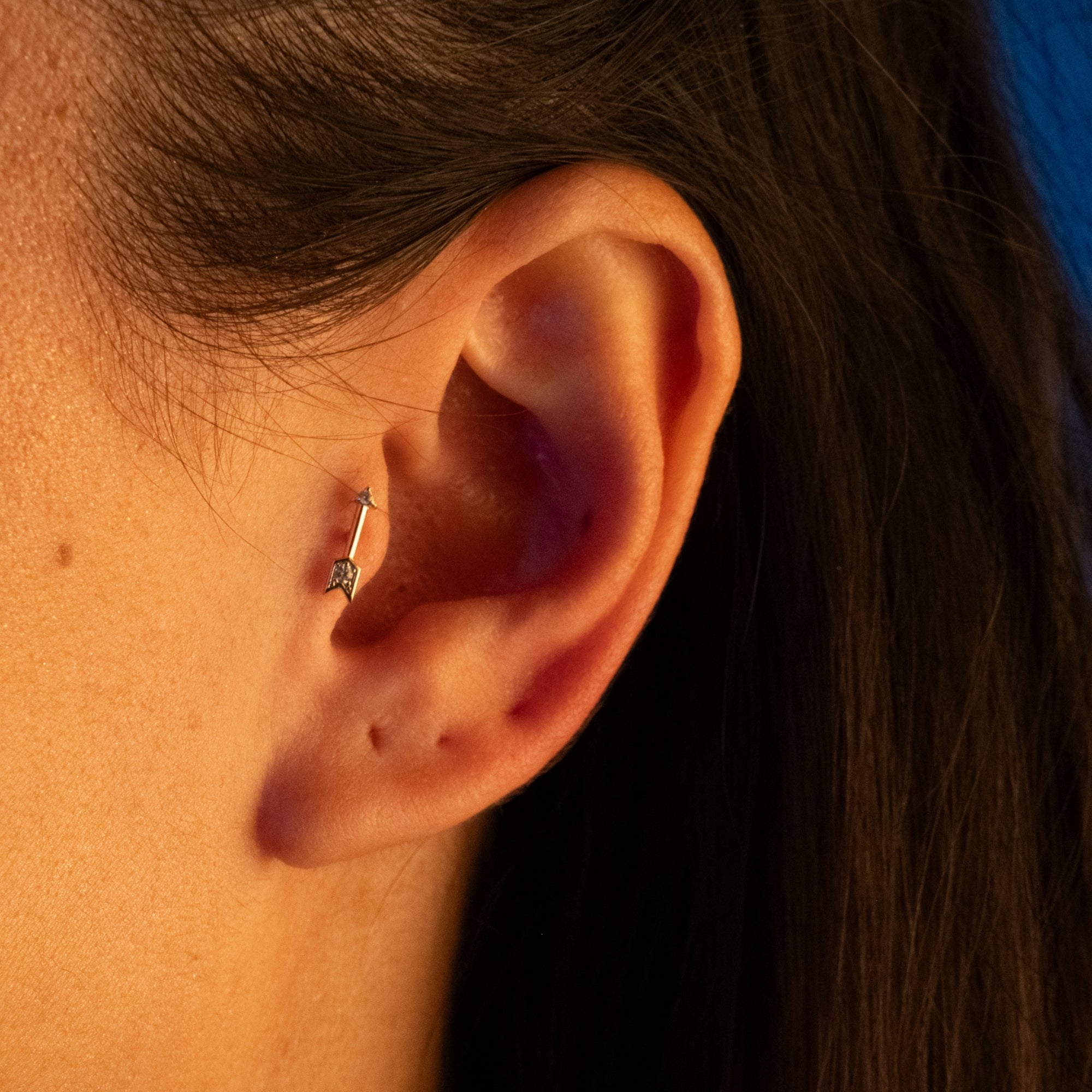 Taşlı Ok Piercing | 14 Ayar Altın