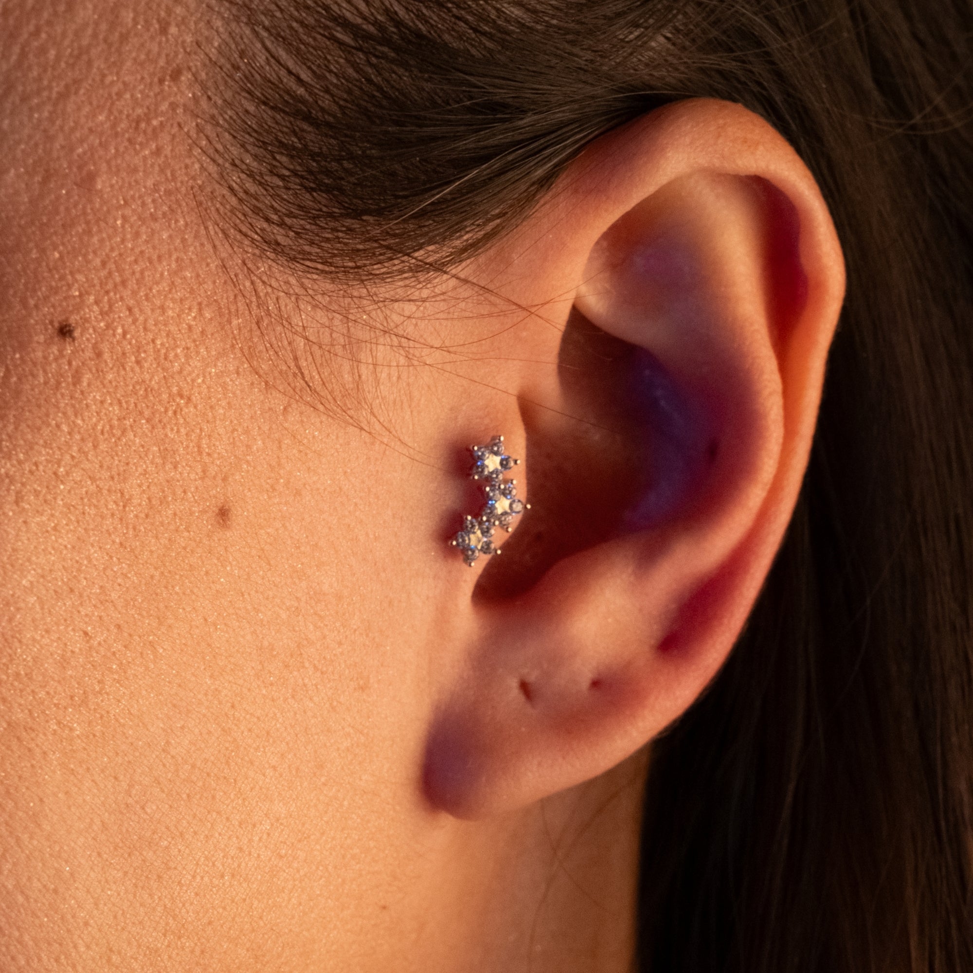 Taşlı Üç Yıldız Piercing | 14 Ayar Altın