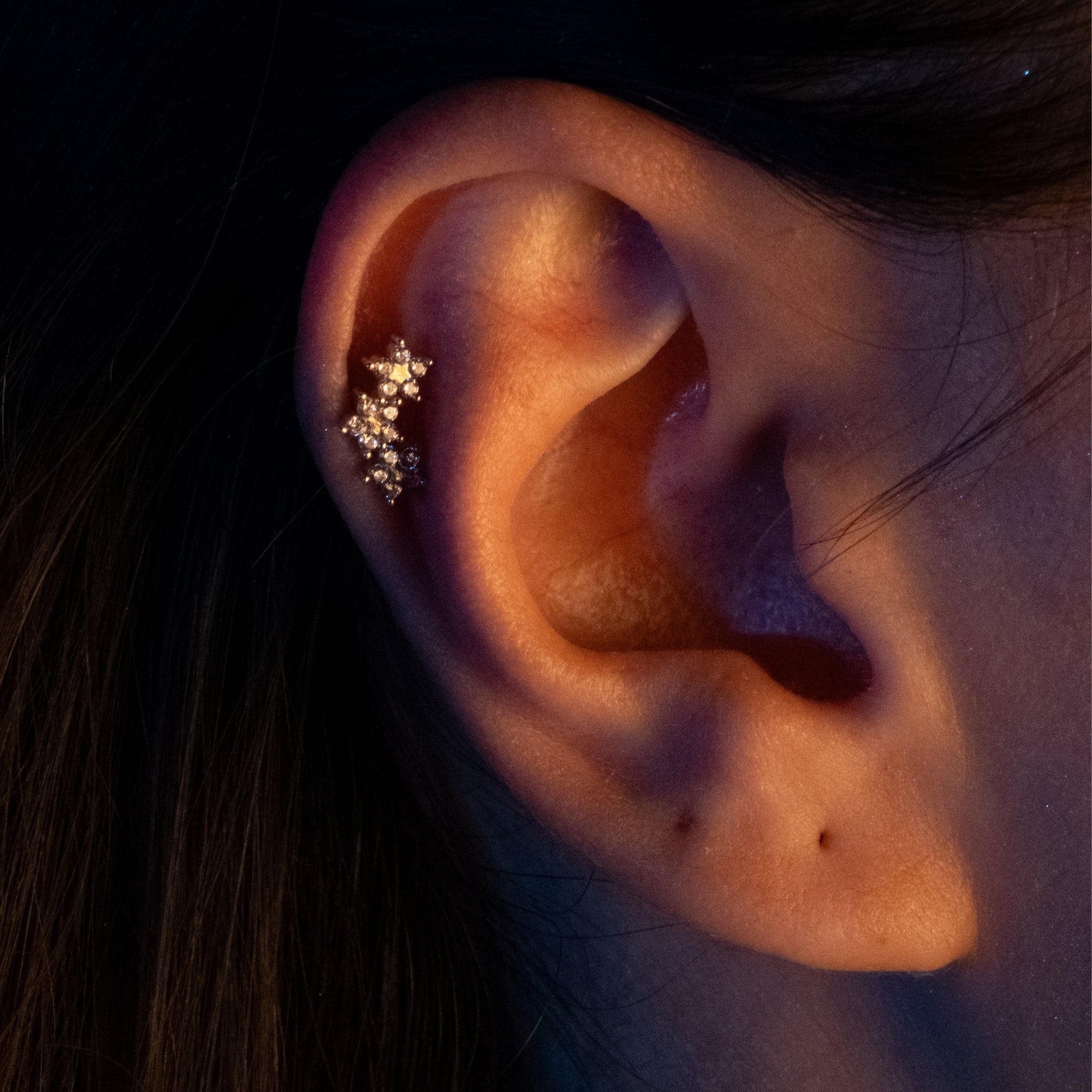 Taşlı Üç Yıldız Piercing | 14 Ayar Altın