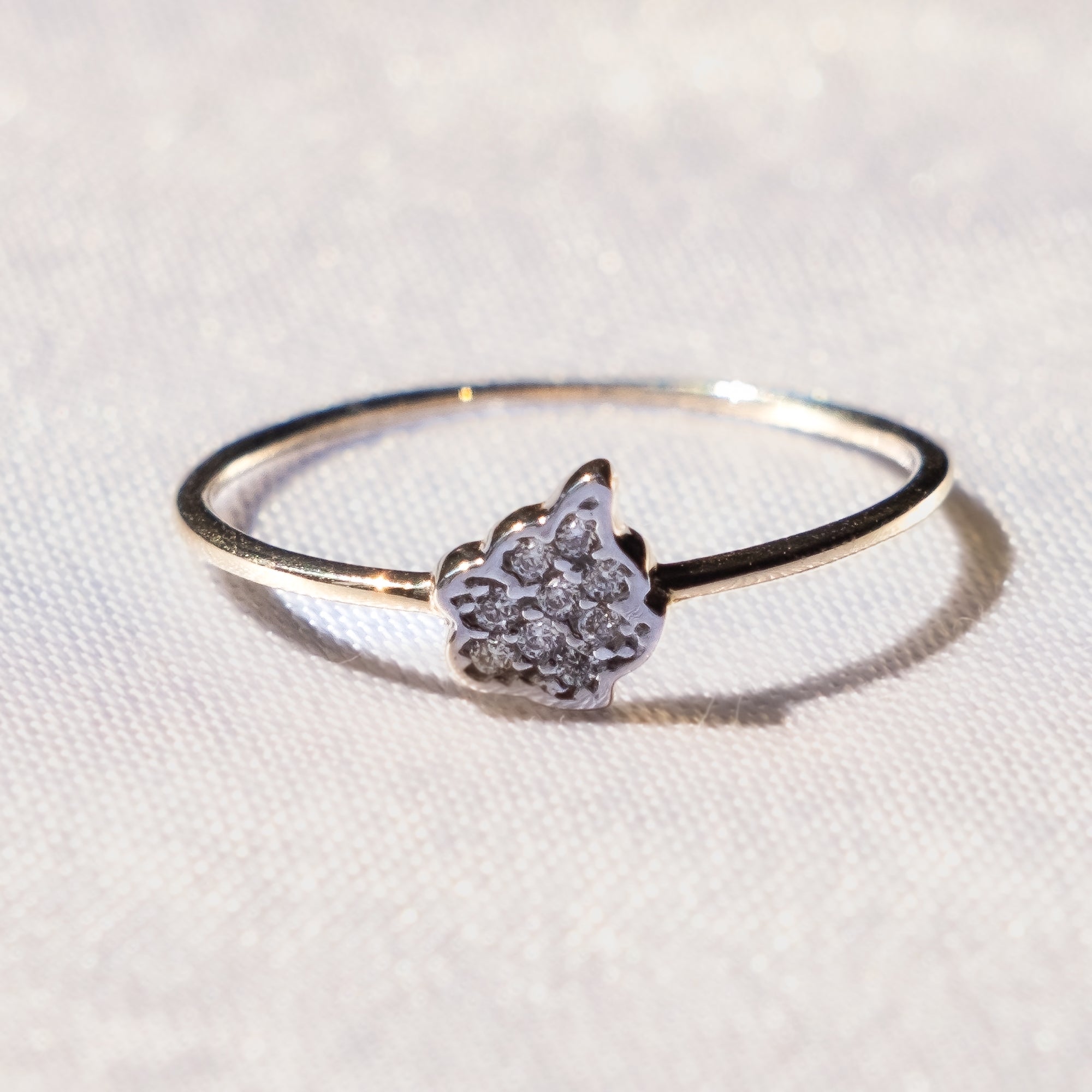 Taşlı Yaprak Yüzük | 14 Ayar Altın