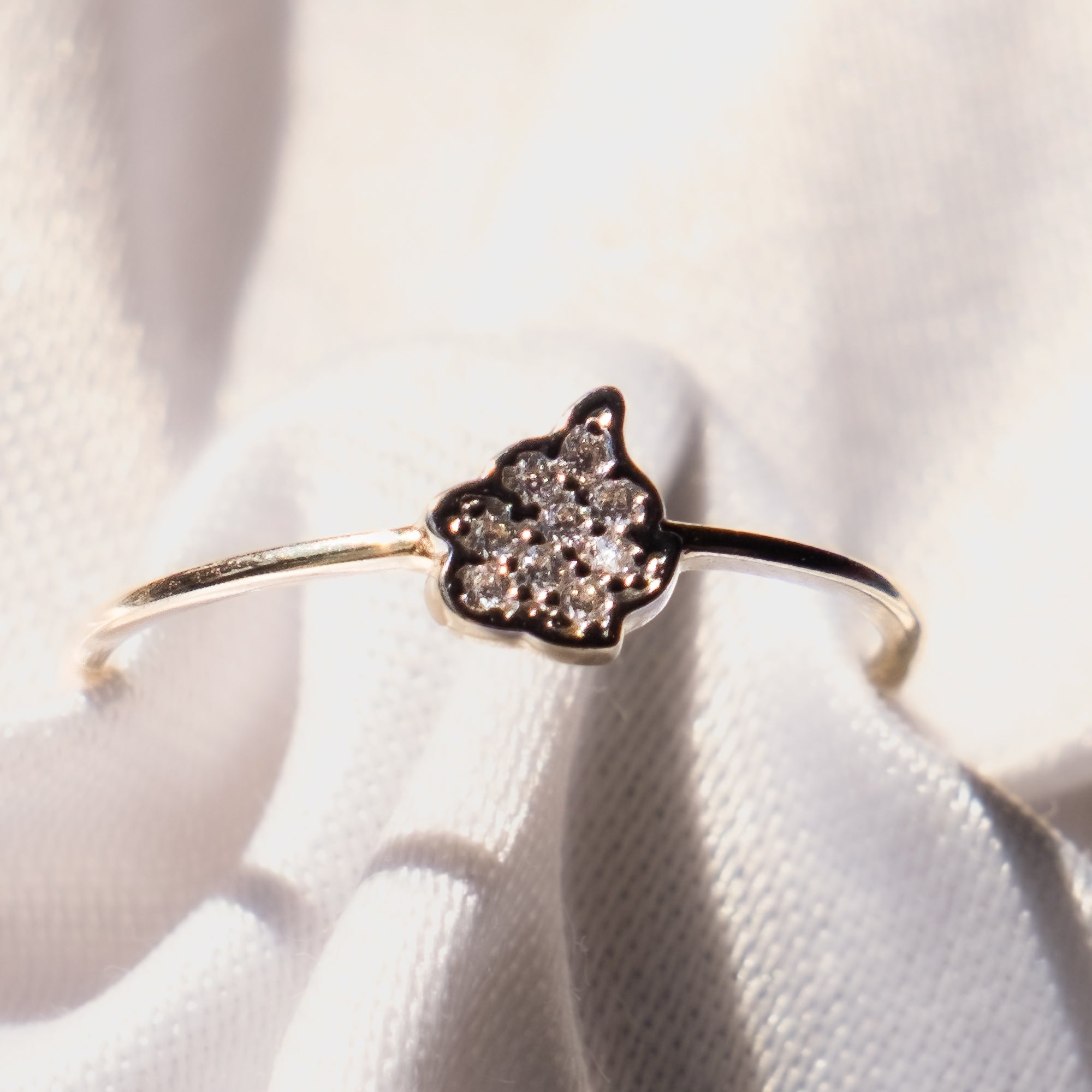 Taşlı Yaprak Yüzük | 14 Ayar Altın