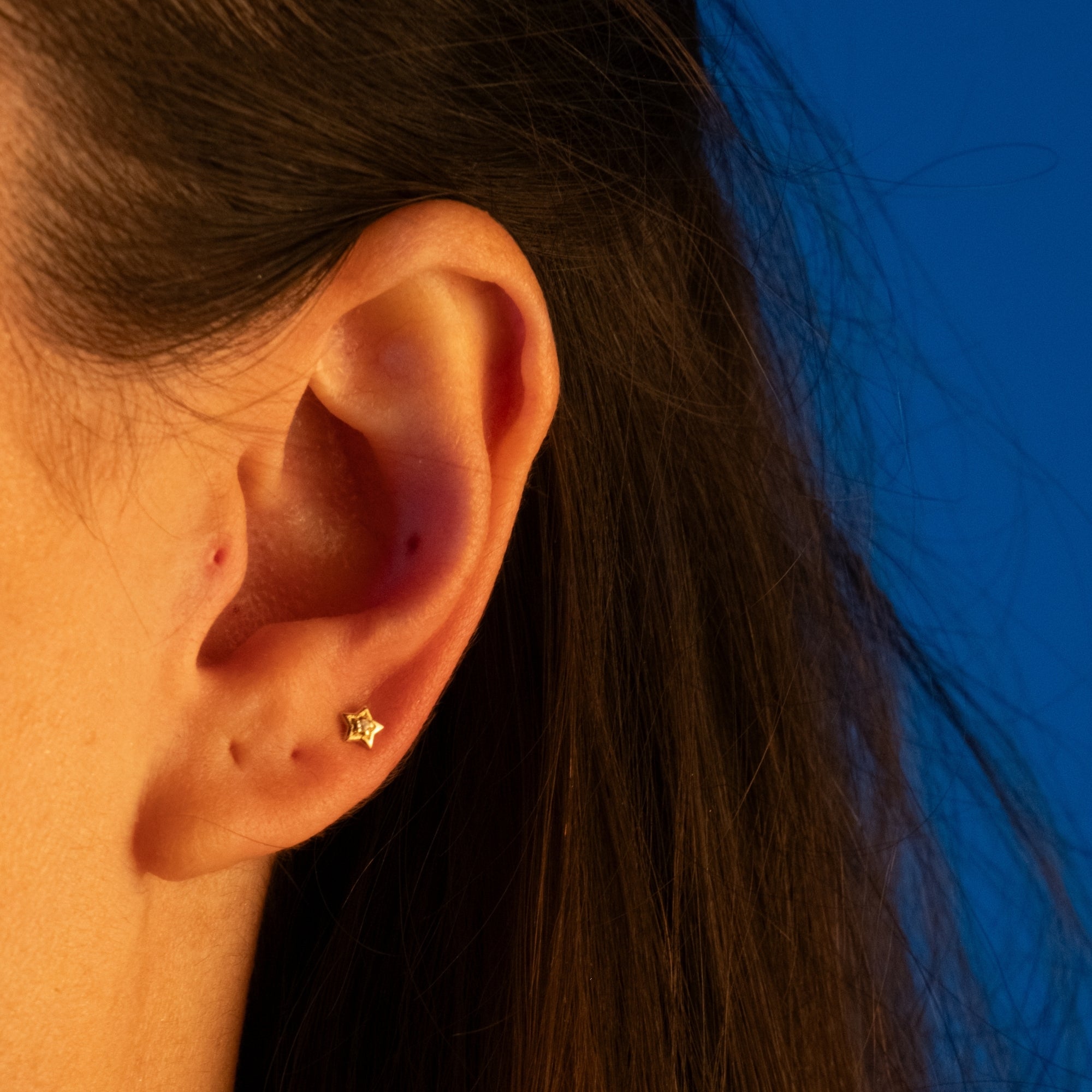 Taşlı Yıldız Piercing | 14 Ayar Altın