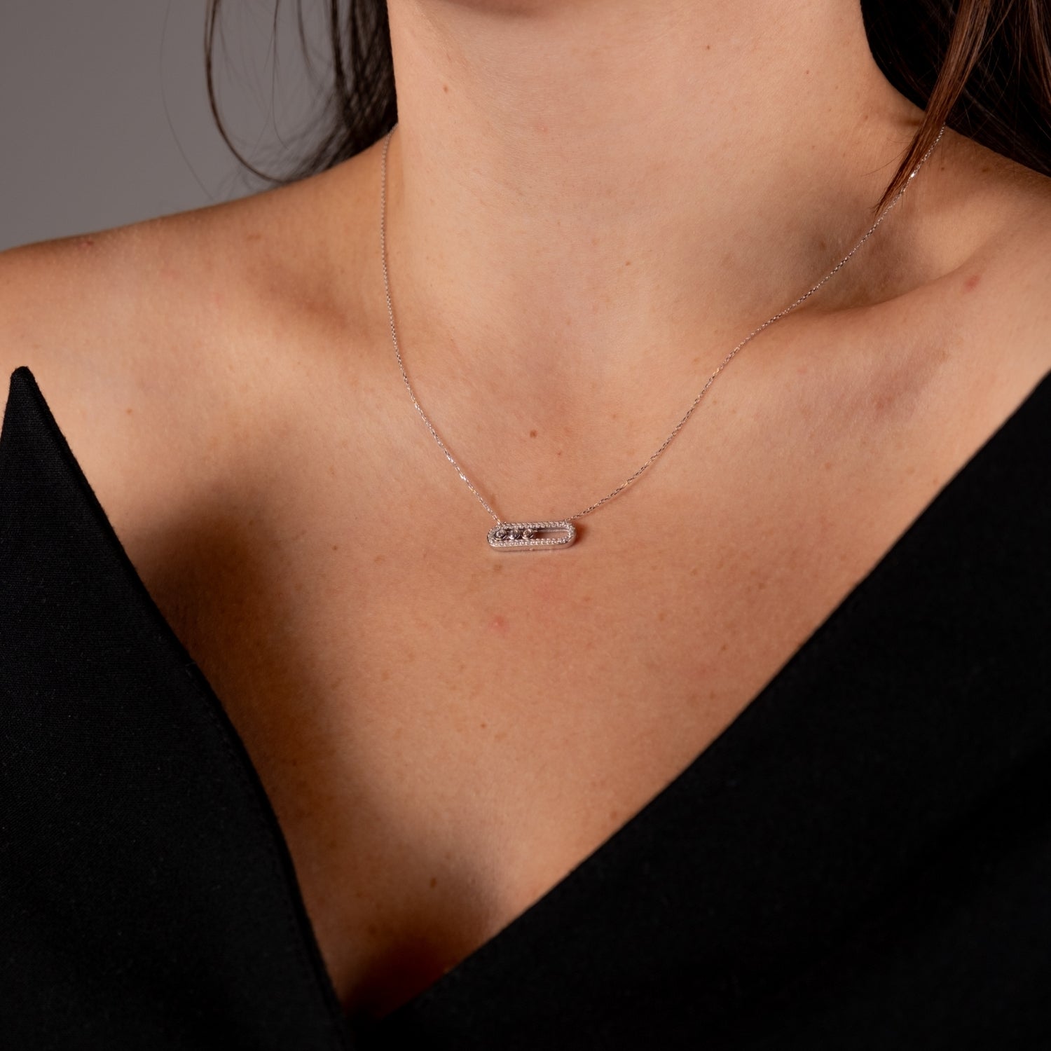 Taşlı Oval Kolye | 14 Ayar Altın