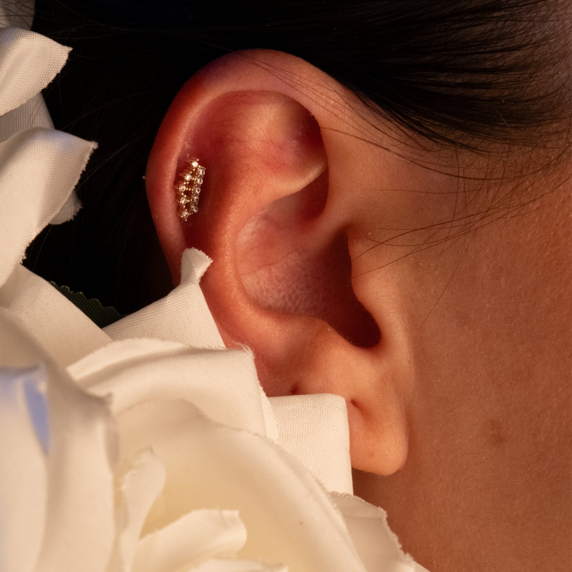 Taşlı Taç Piercing | 14 Ayar Altın