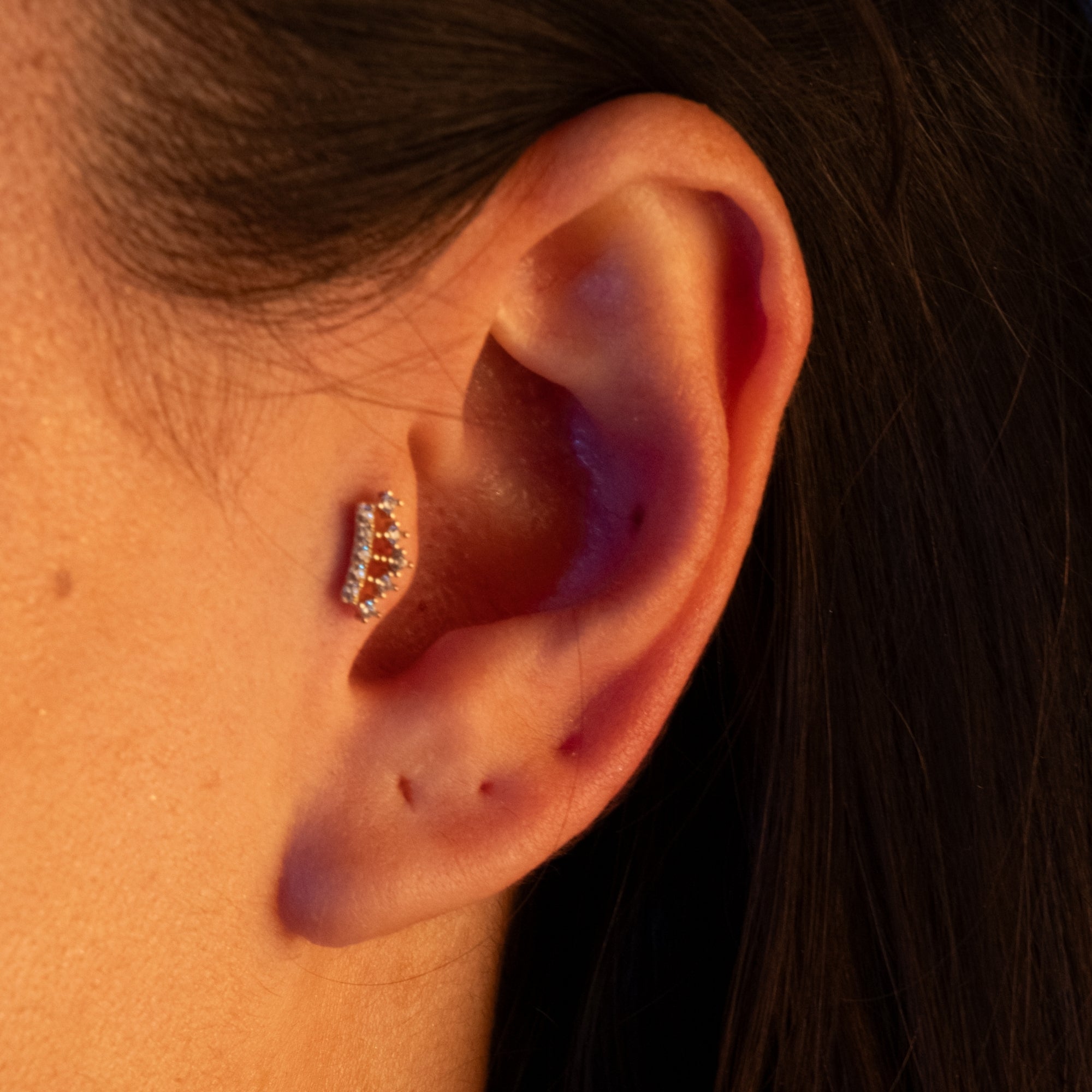 Taşlı Taç Piercing | 14 Ayar Altın