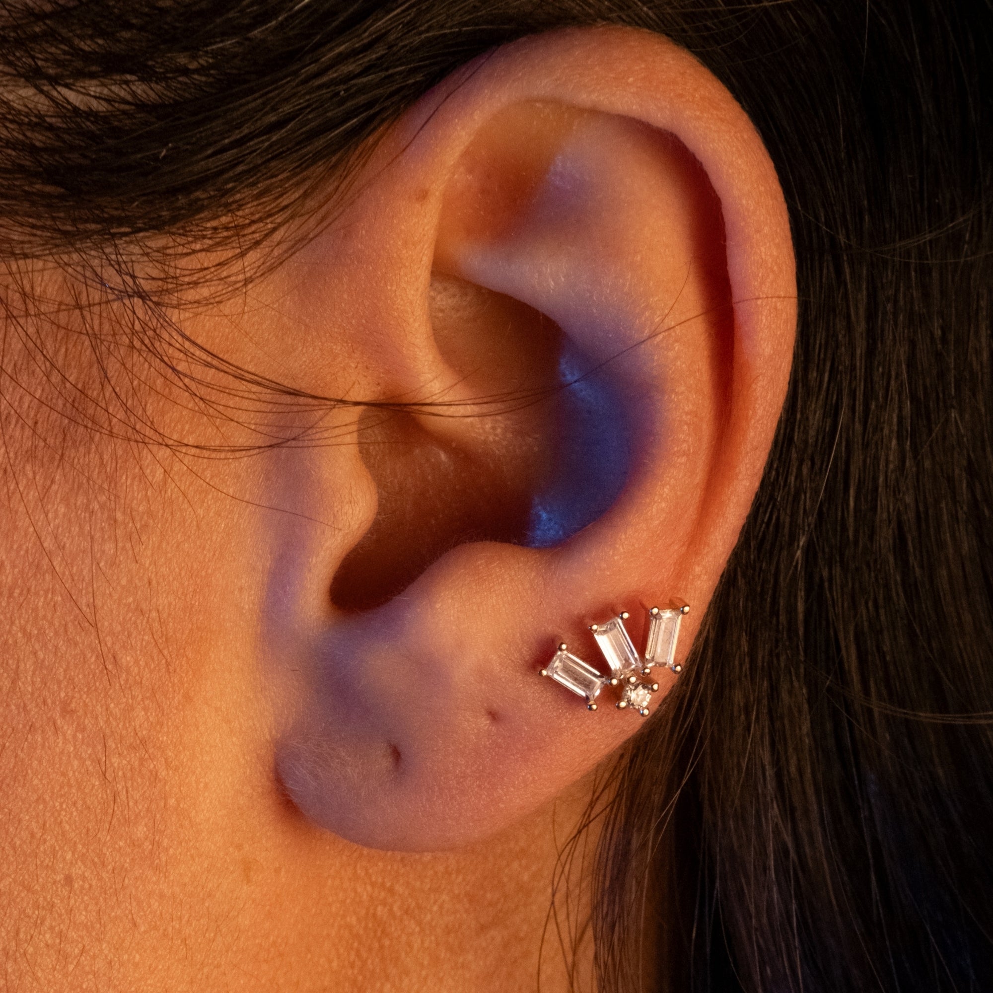 Baget Kesim Taşlı Piercing | 14 Ayar Altın