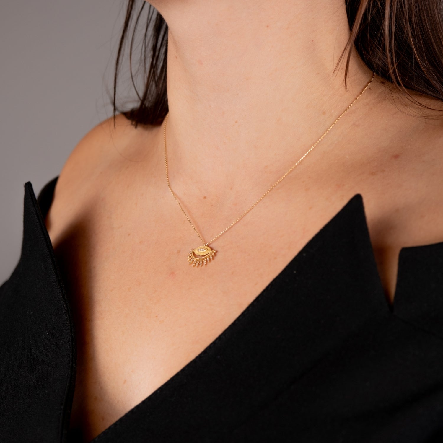 Taşlı Göz Kolye | 14 Ayar Altın