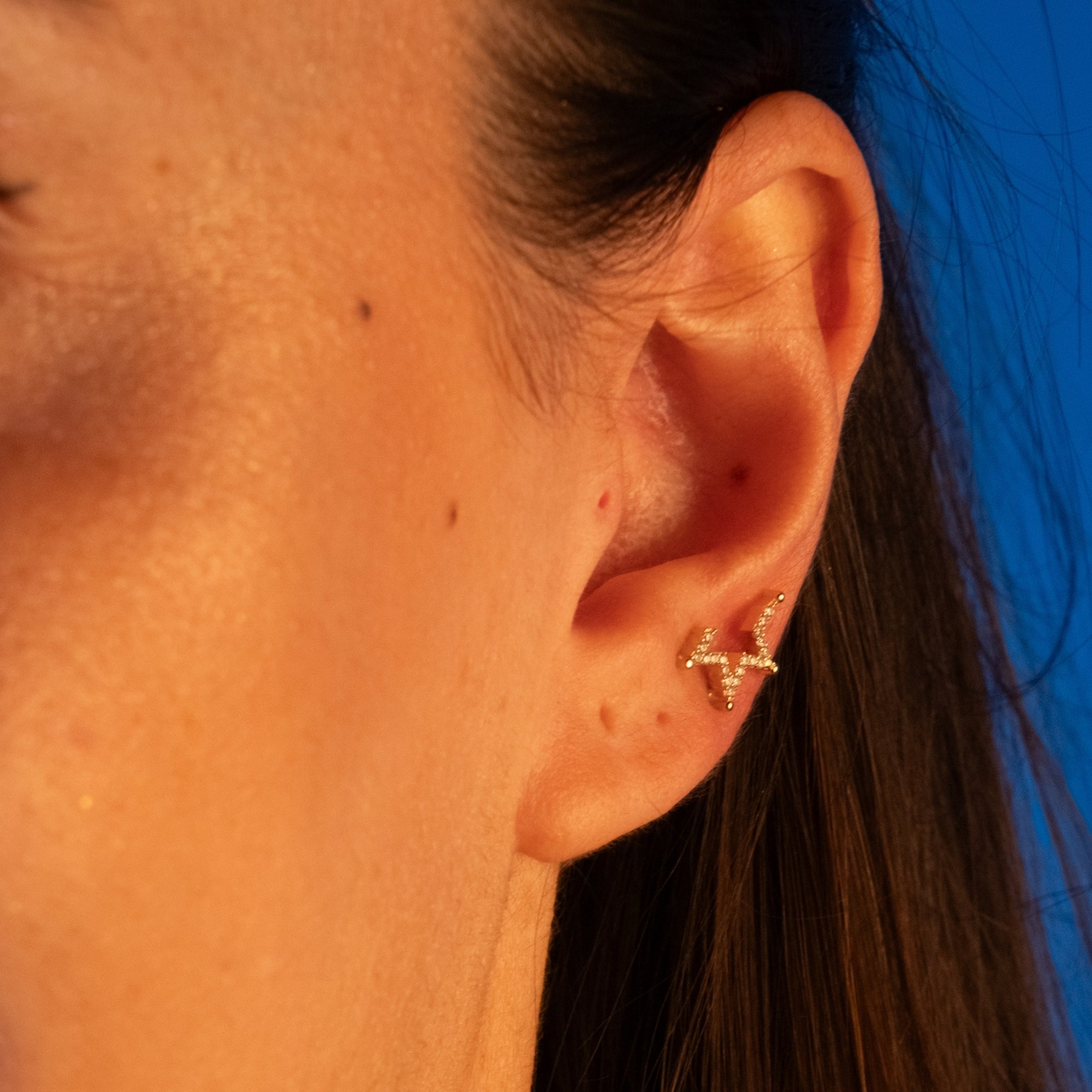 Yarım Yıldız Taşlı Piercing | 14 Ayar Altın