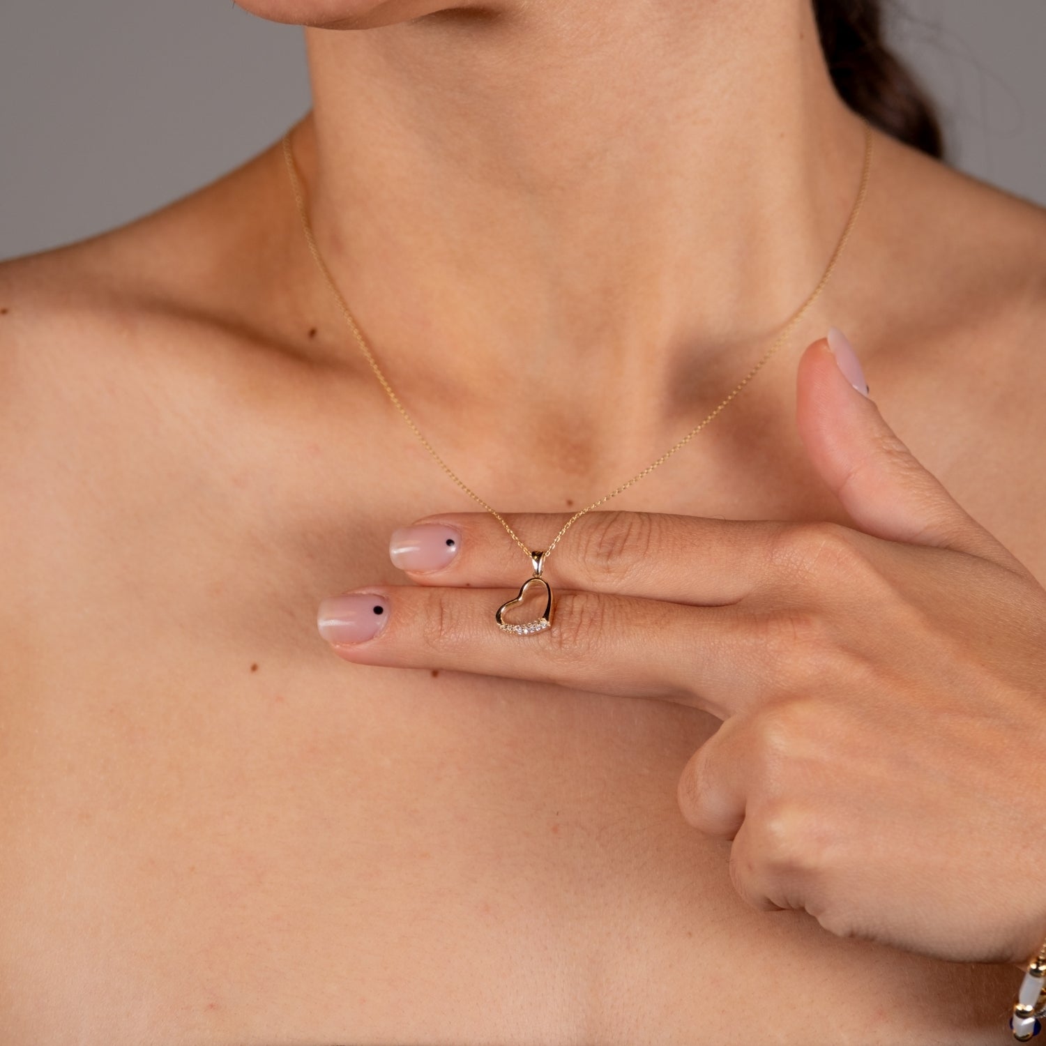 Taşlı Kalp Kolye | 14 Ayar Altın