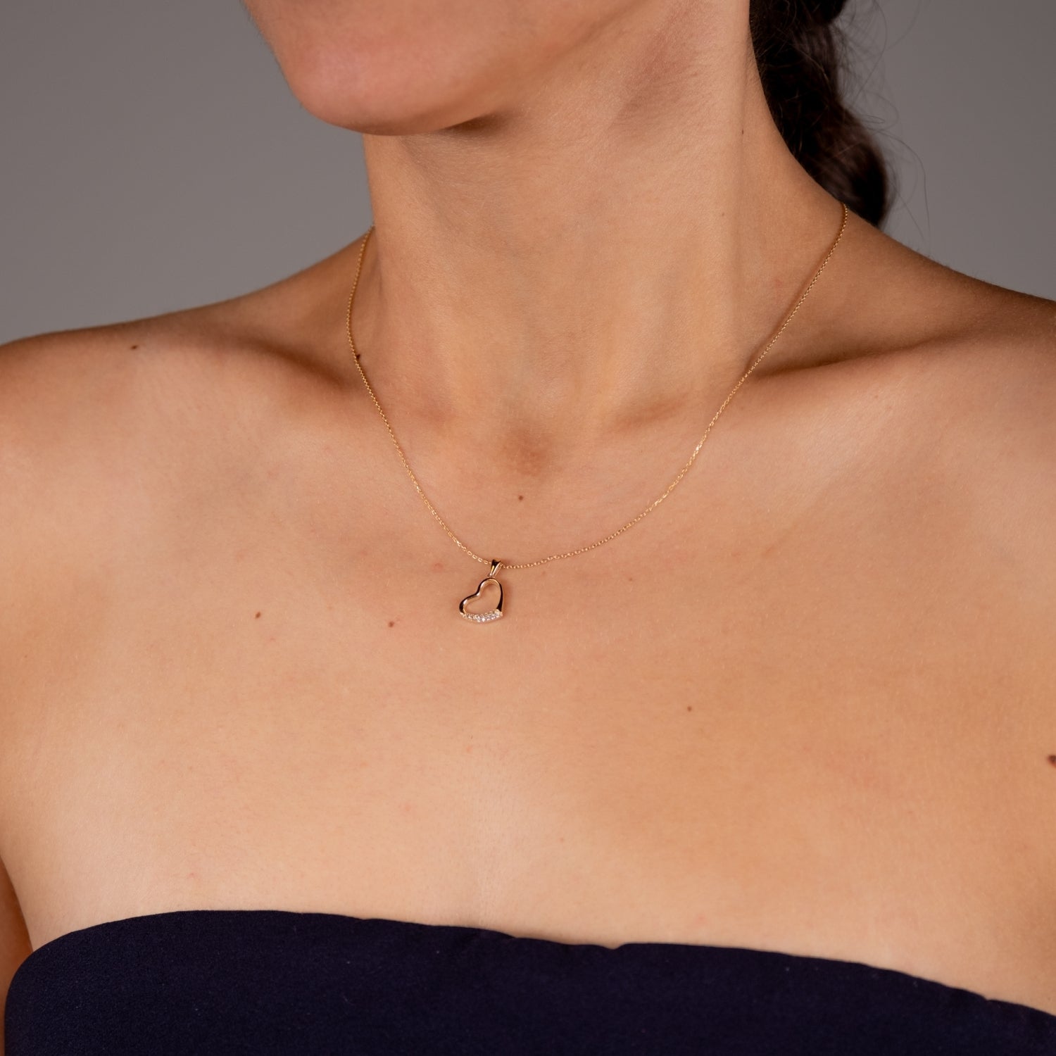 Taşlı Kalp Kolye | 14 Ayar Altın