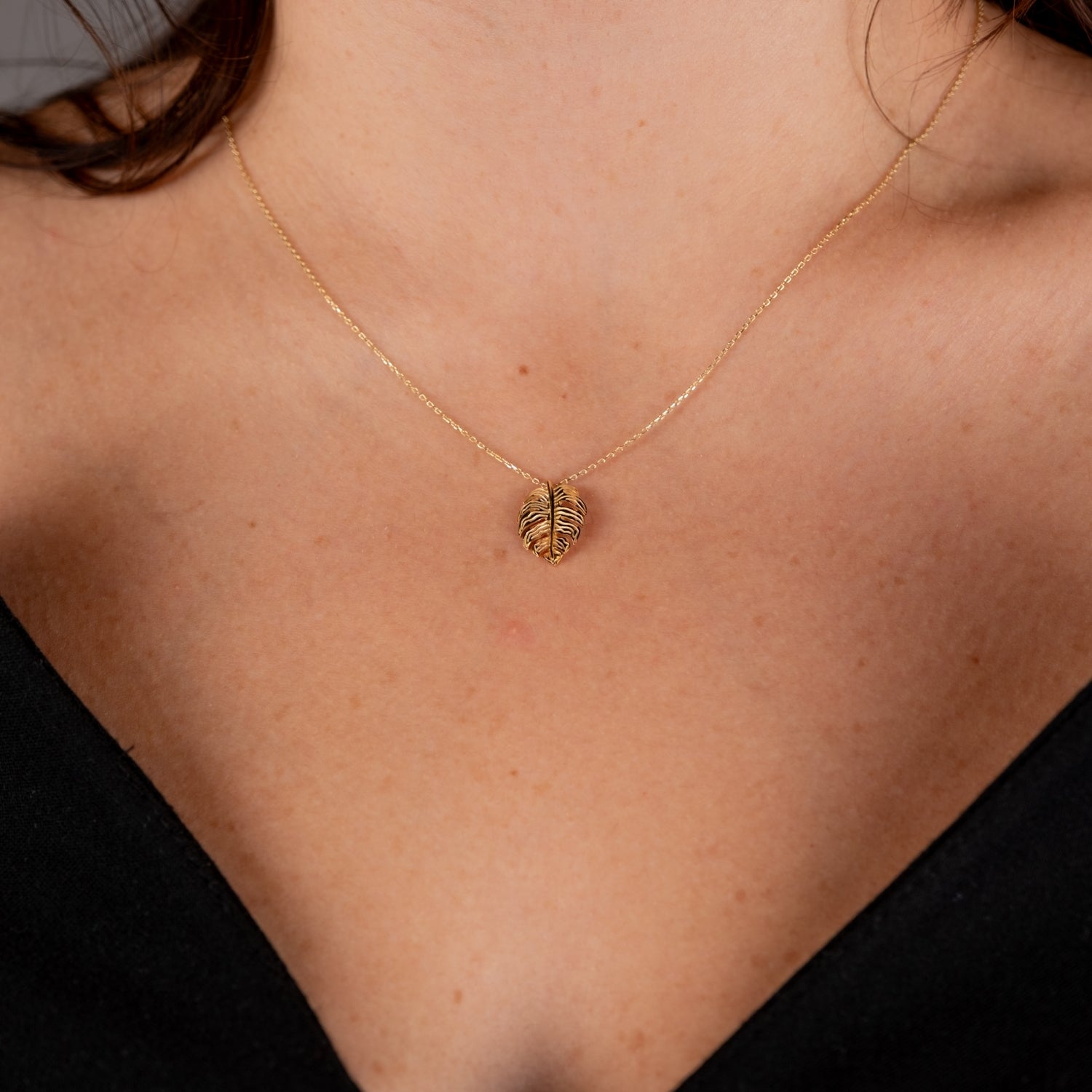 Monstera Yaprak Kolye | 14 Ayar Altın