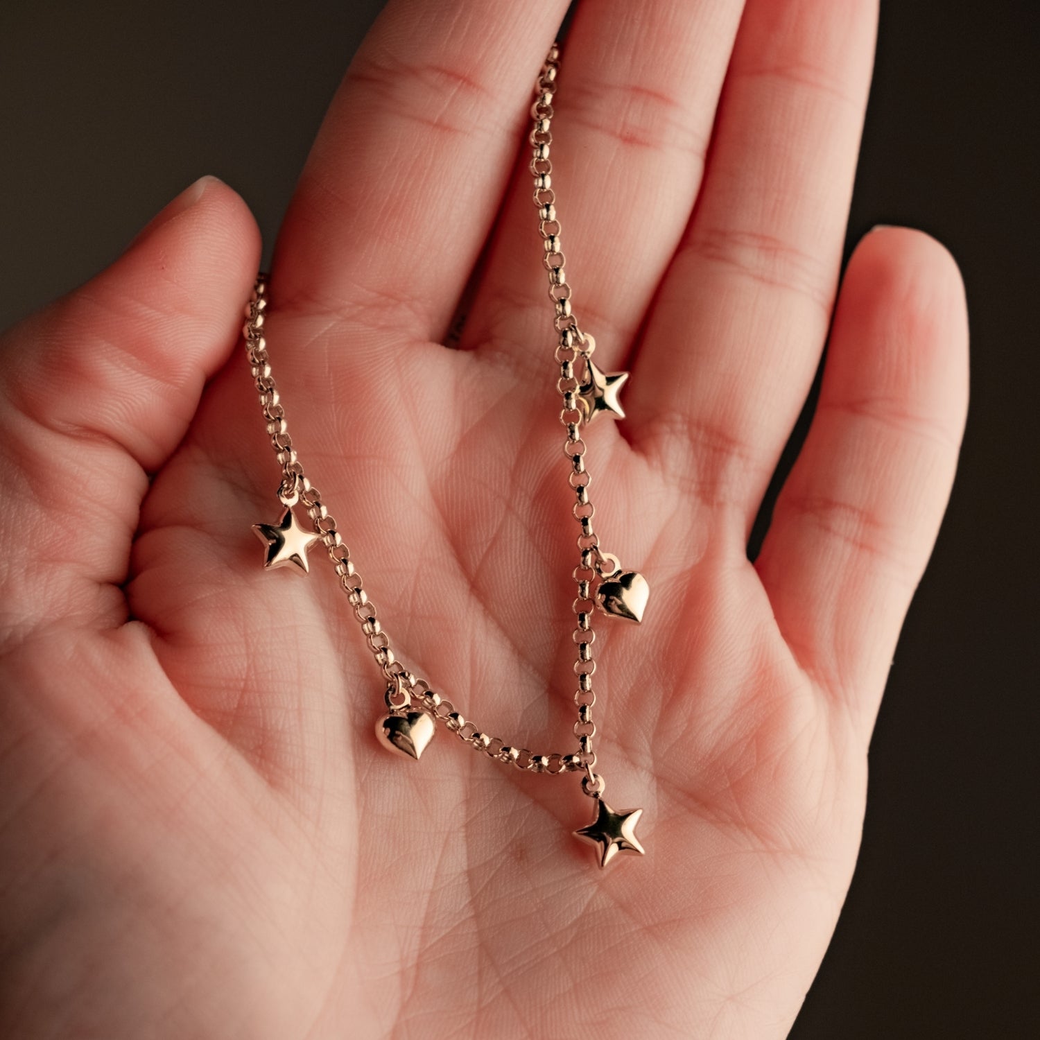 Yıldız ve Kalp Charm Bileklik | 14 Ayar Altın