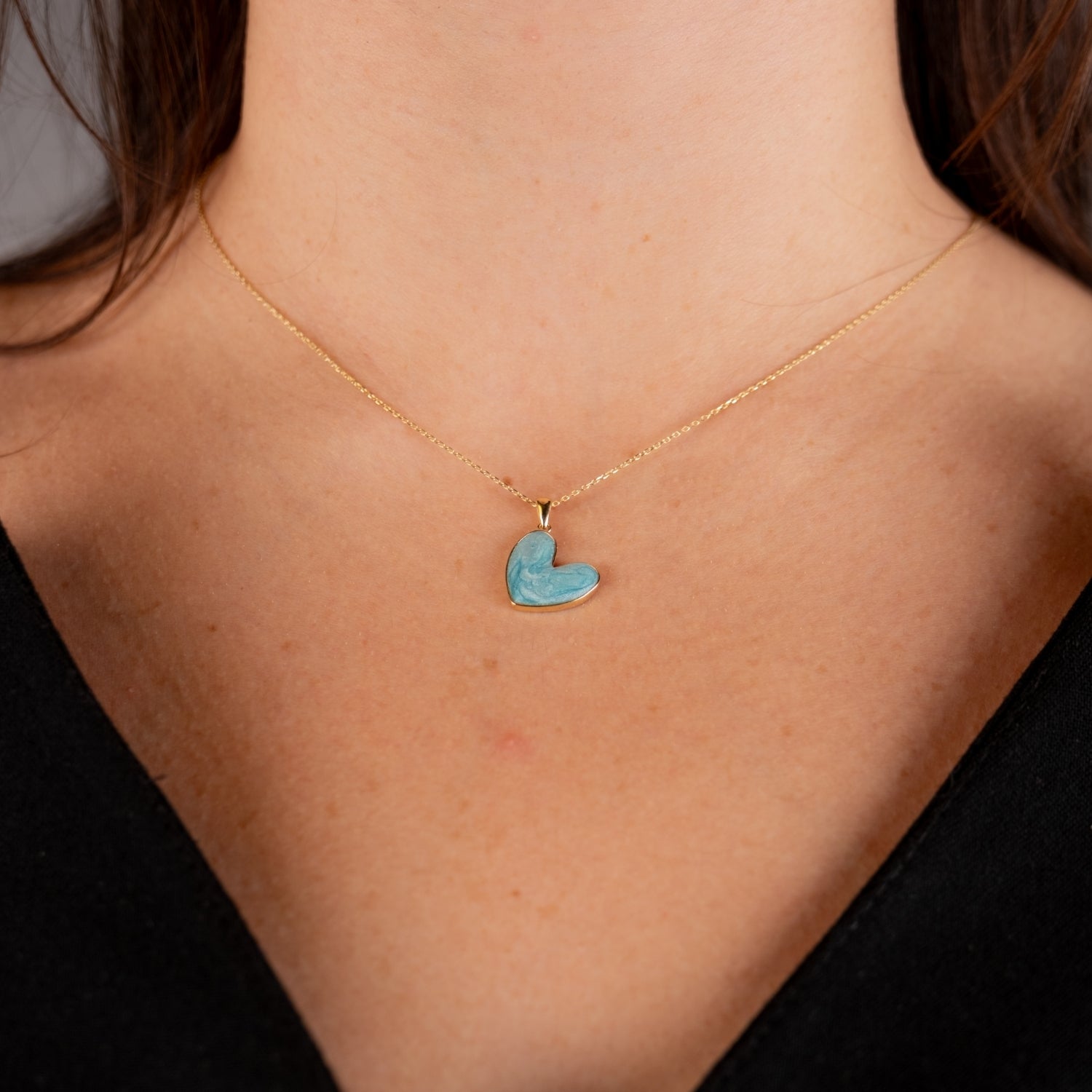 Turkuaz Kalp Kolye | 14 Ayar Altın