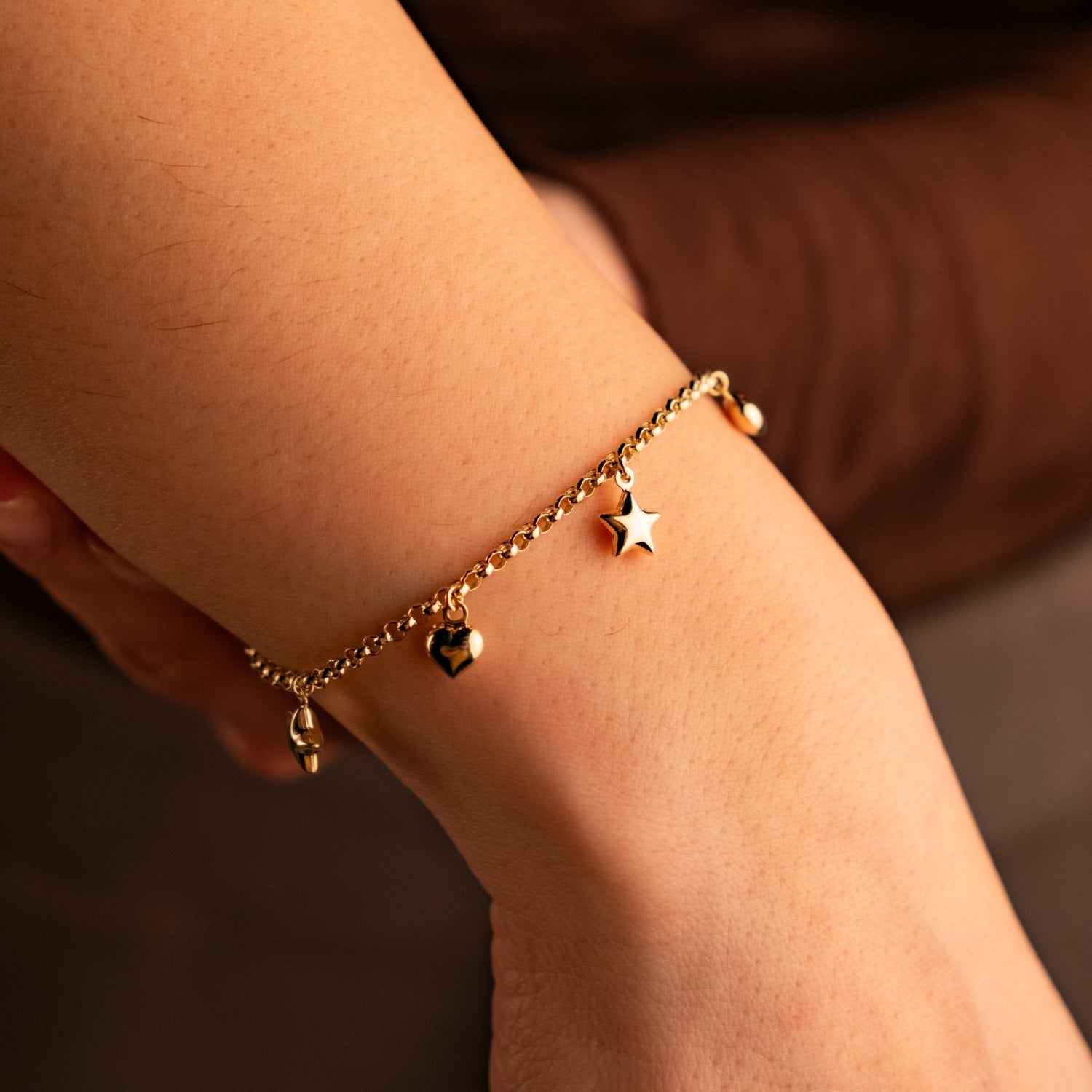 Yıldız ve Kalp Charm Bileklik | 14 Ayar Altın
