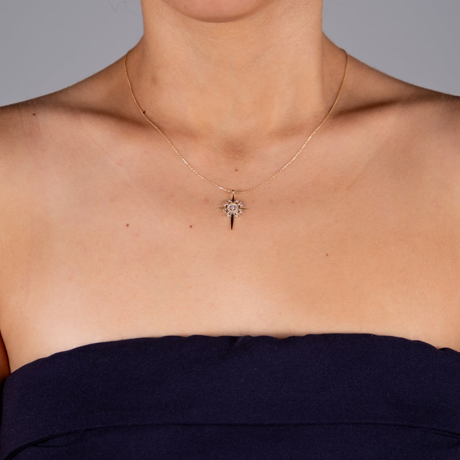 Taşlı Kutup Yıldızı Kolye | 14 Ayar Altın