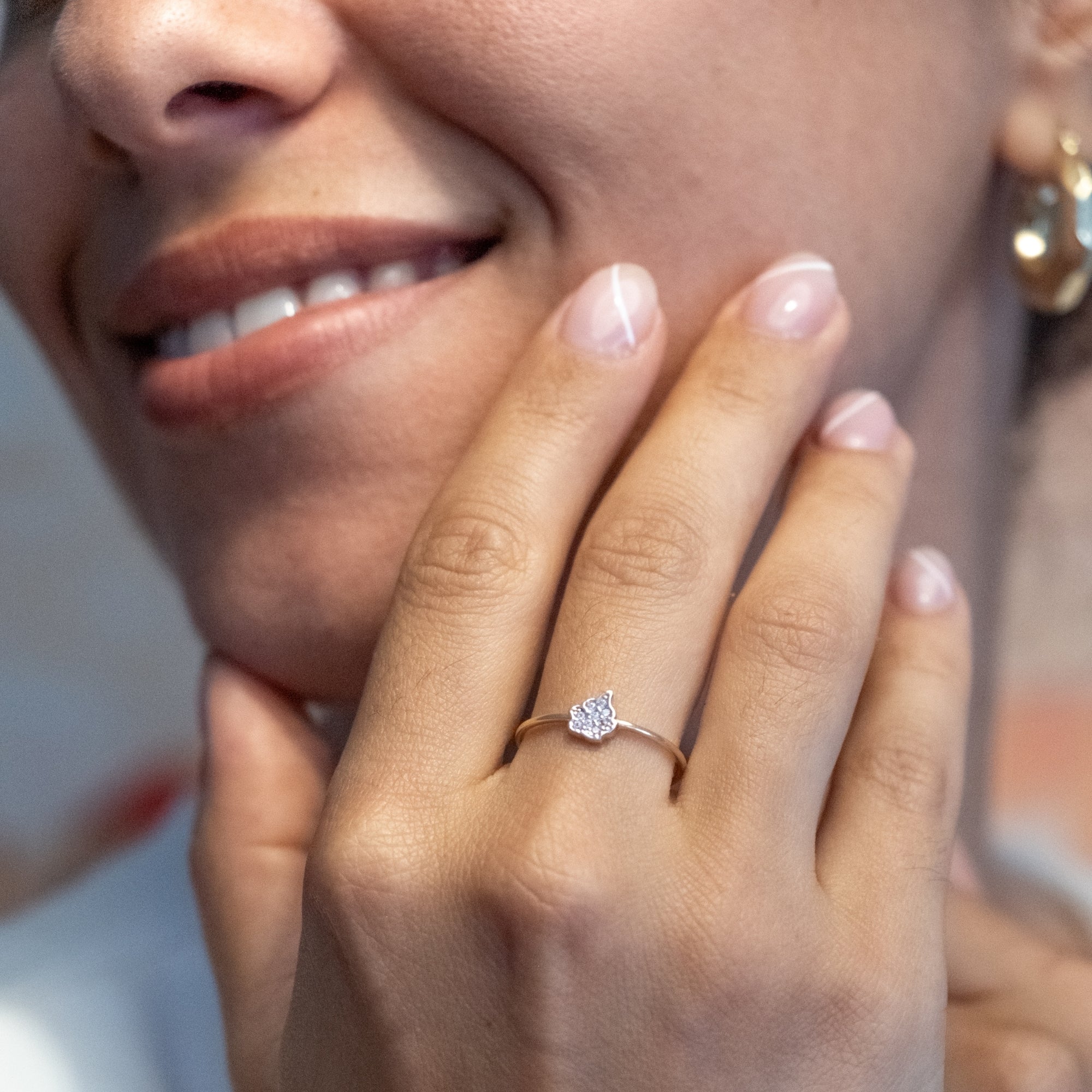 Taşlı Yaprak Yüzük | 14 Ayar Altın