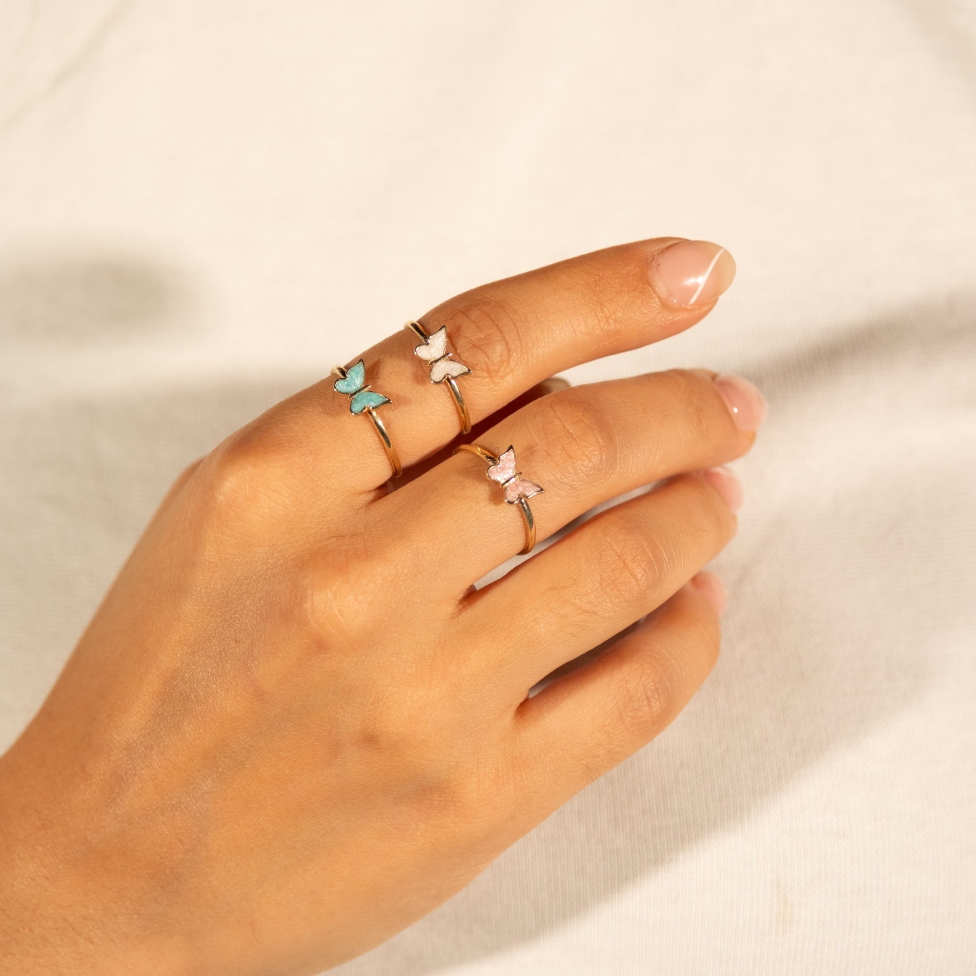 Renkli Kelebek Yüzük  | 14 Ayar Altın