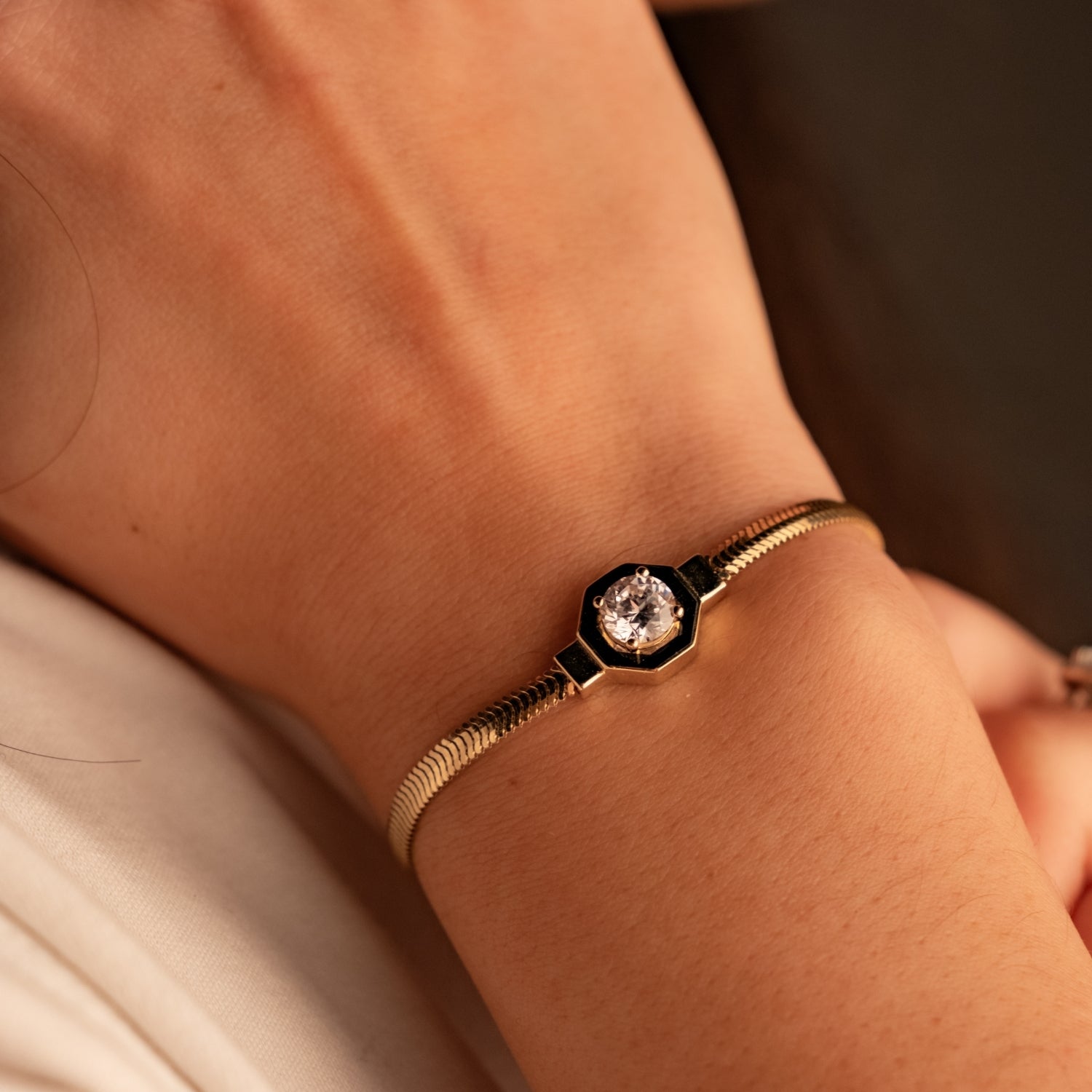 Taşlı Aura Bileklik | 14 Ayar Altın