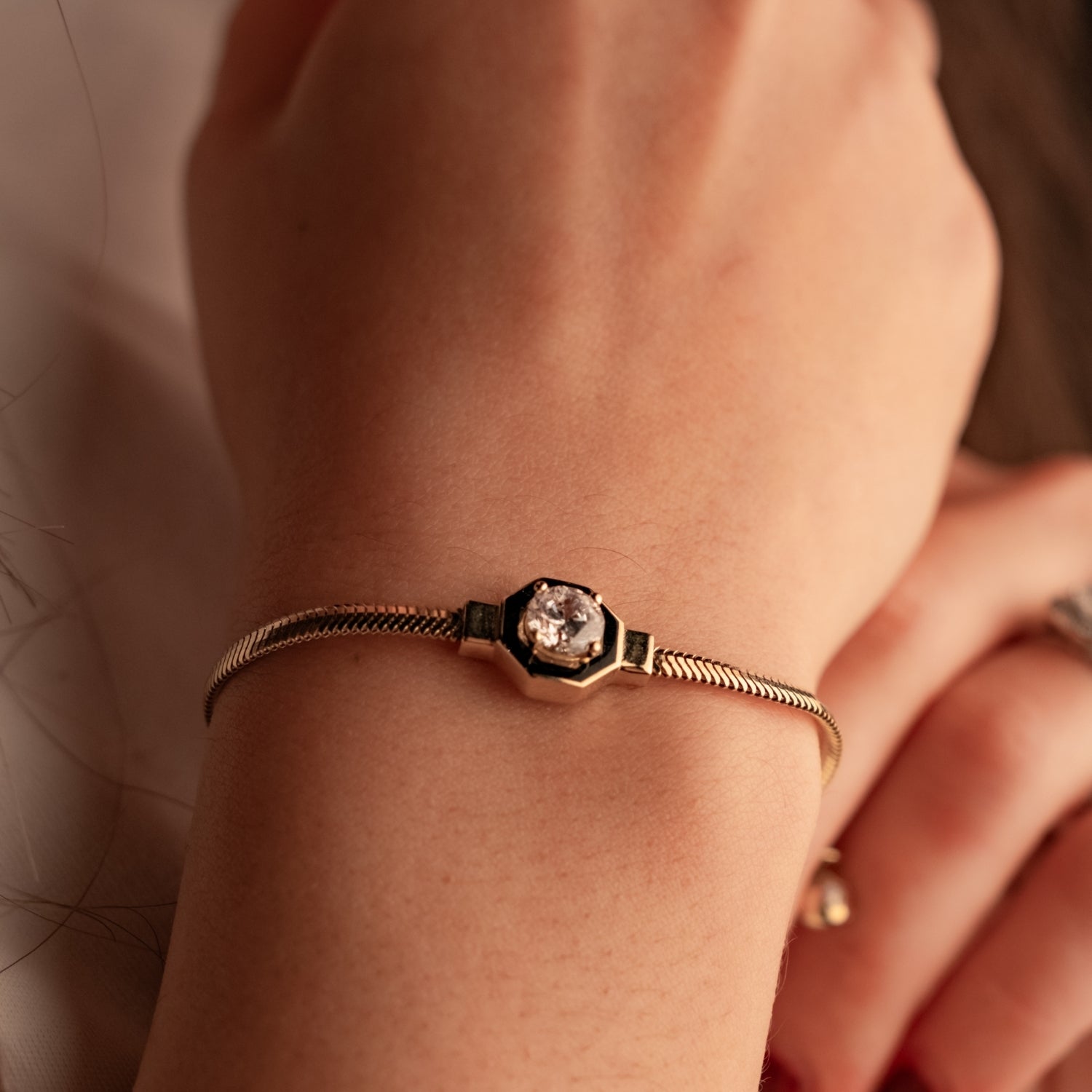 Taşlı Aura Bileklik | 14 Ayar Altın