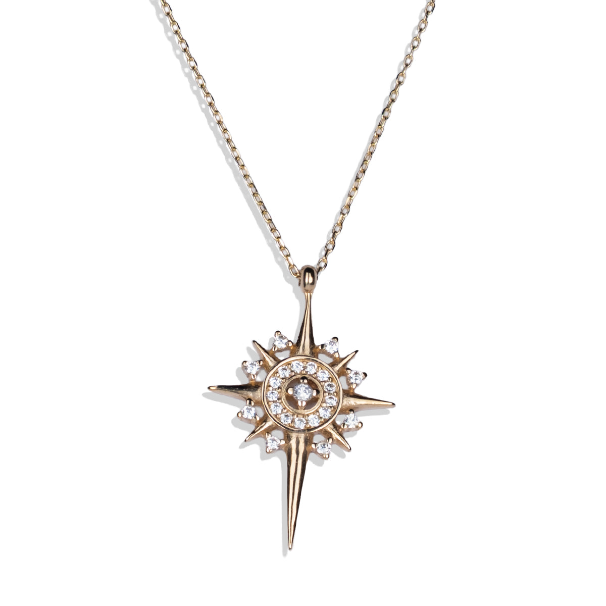 Taşlı Kutup Yıldızı Kolye | 14 Ayar Altın