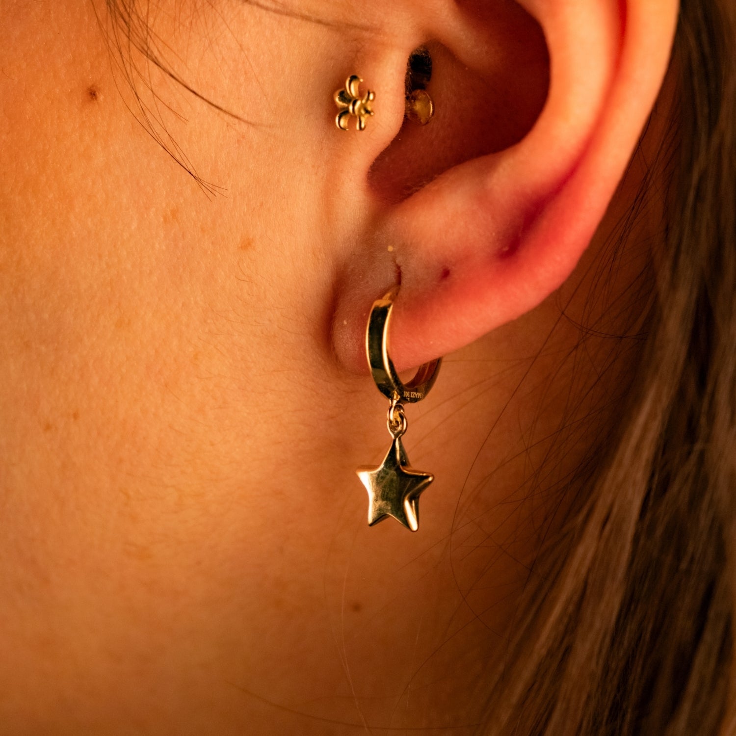 Sallantılı Yıldız Küpe | 14 Ayar Altın