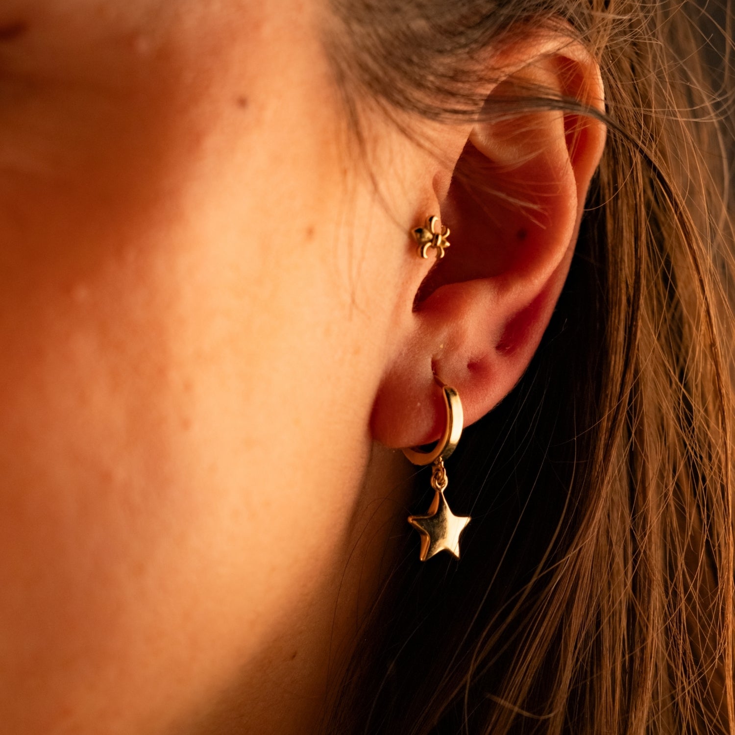 Sallantılı Yıldız Küpe | 14 Ayar Altın