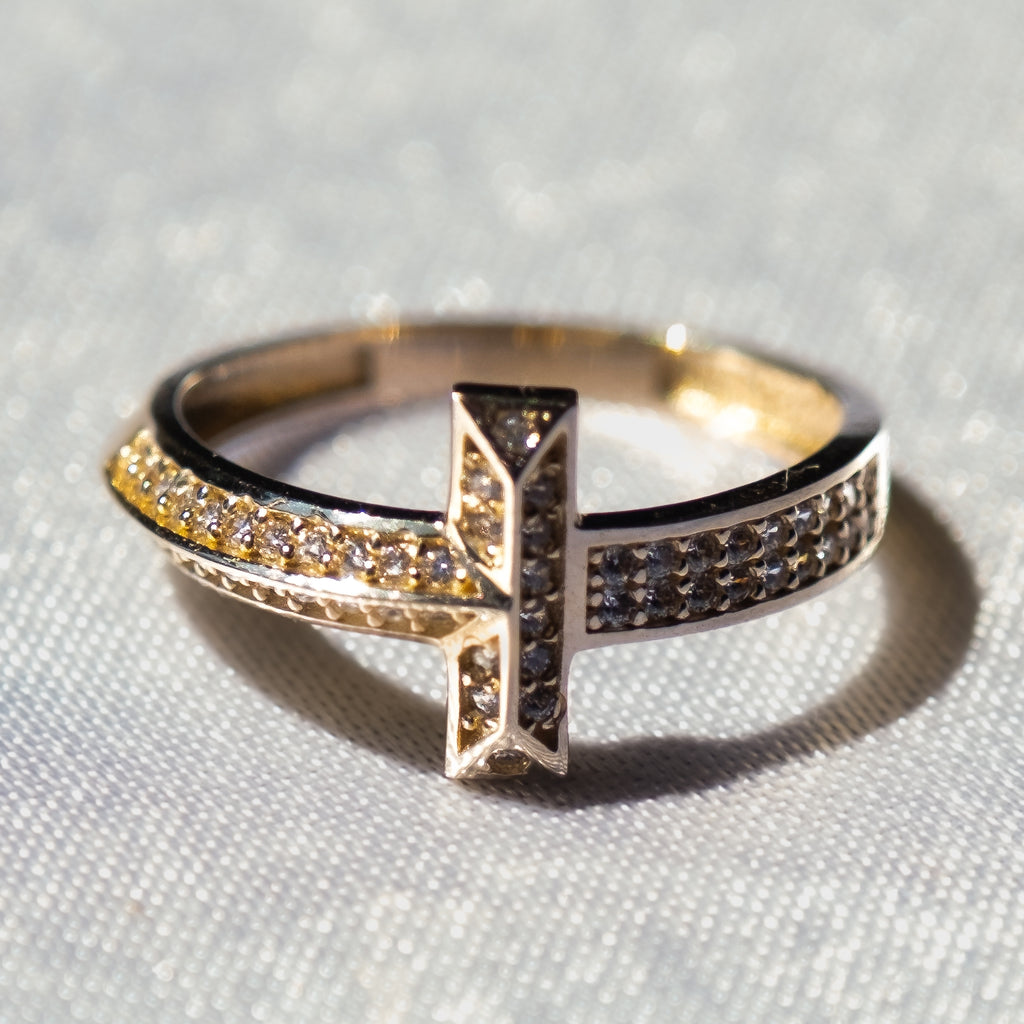 Asimetrik Taşlı T Yüzük | 14 Ayar Altın