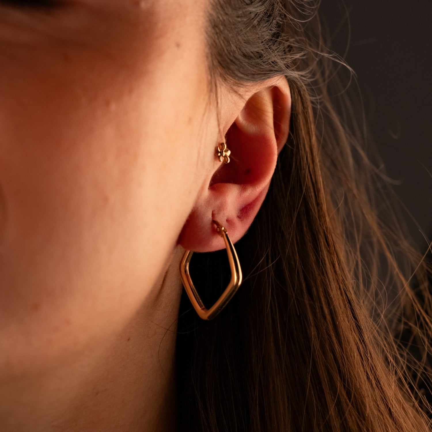 Prizma Halka Küpe | 14 Ayar Altın