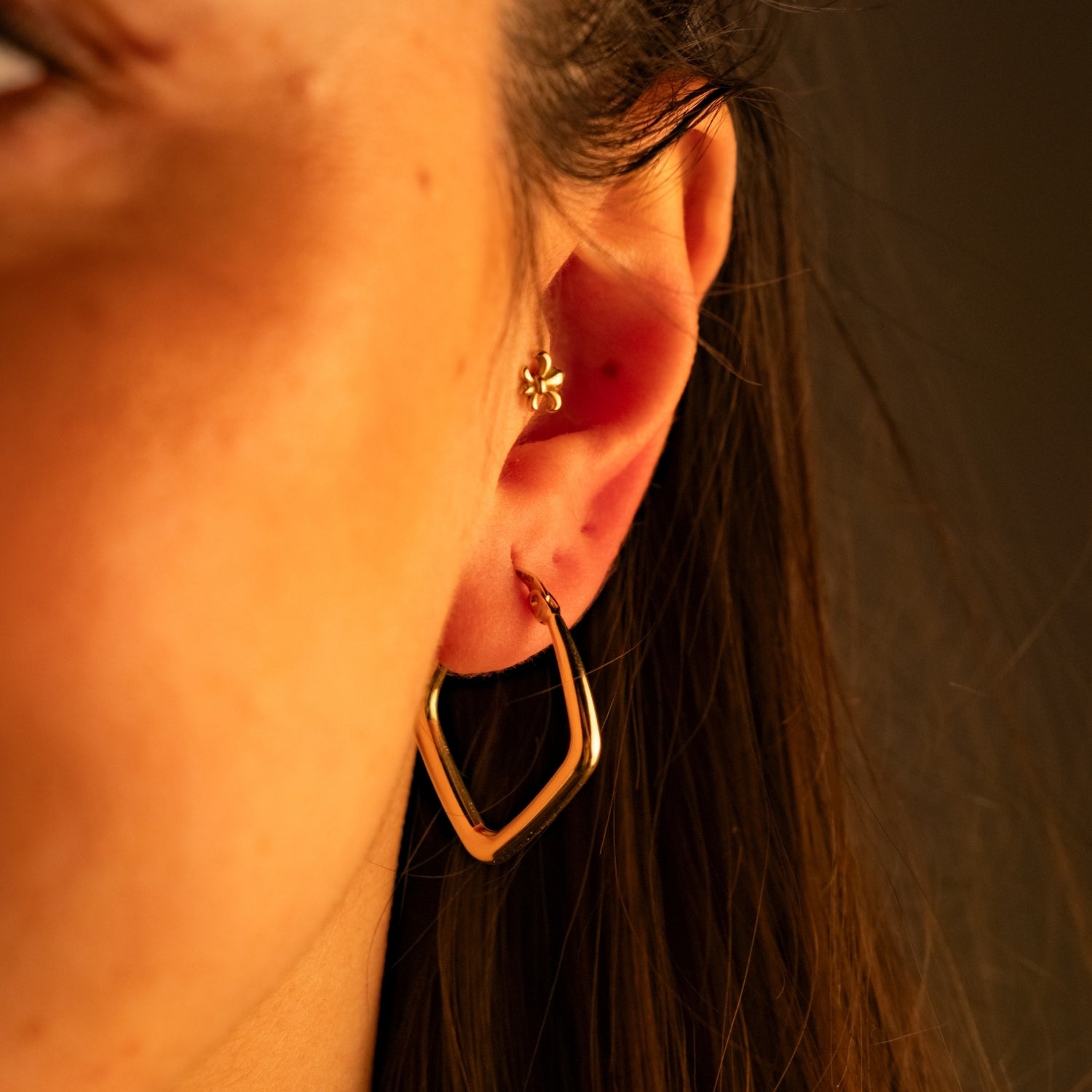 Prizma Halka Küpe | 14 Ayar Altın