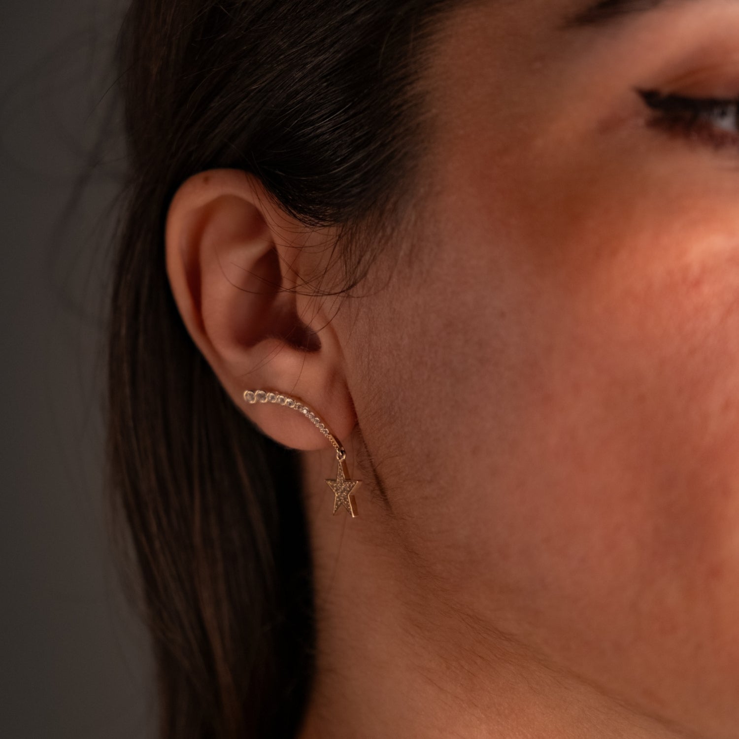 Taşlı Sallantılı Yıldız Küpe | 14 Ayar Altın