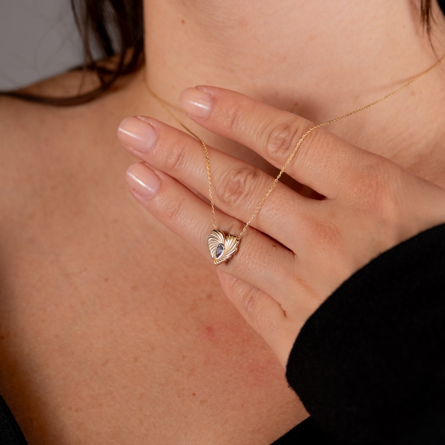 Mavi Taşı Kalp Kolye | 14 Ayar Altın