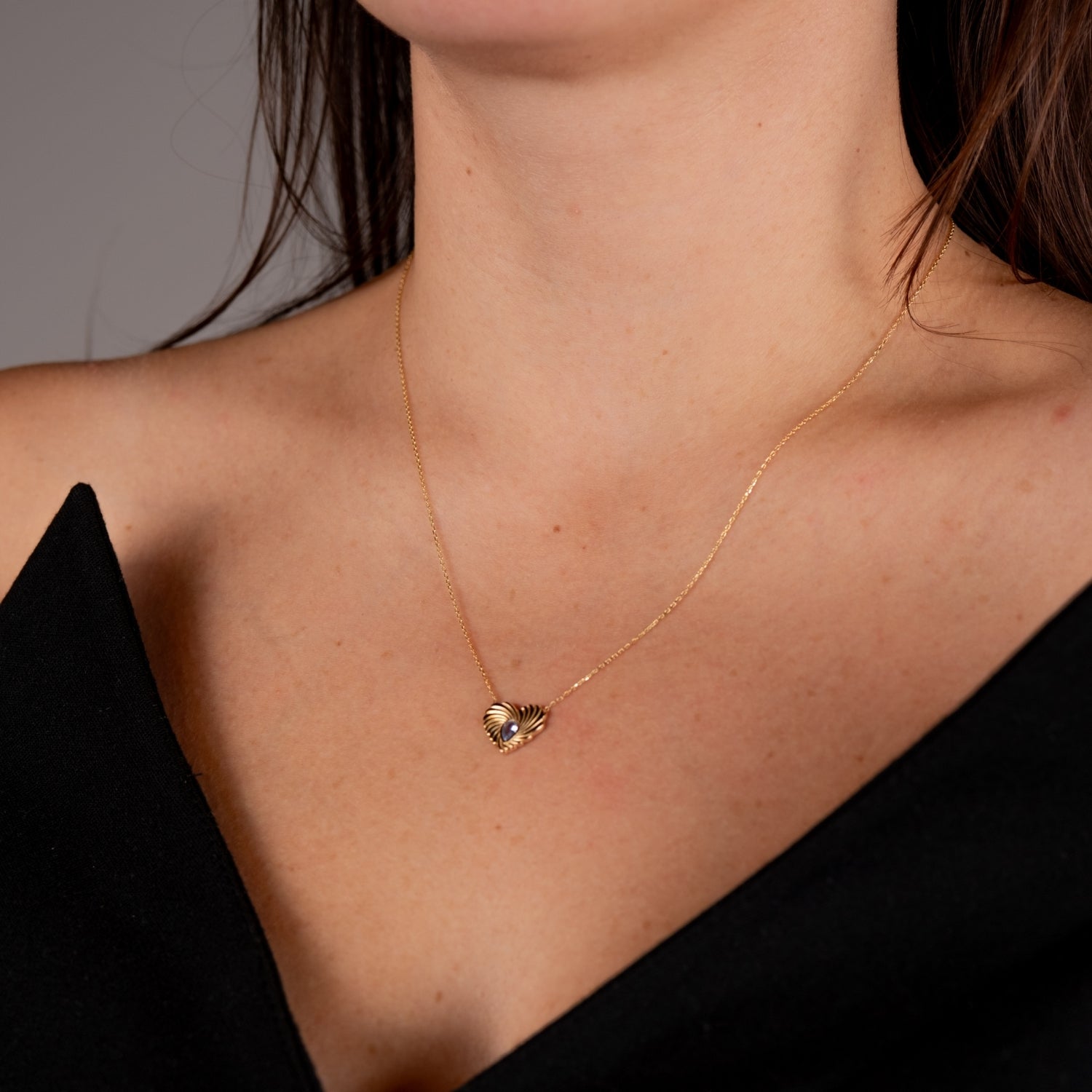 Mavi Taşı Kalp Kolye | 14 Ayar Altın