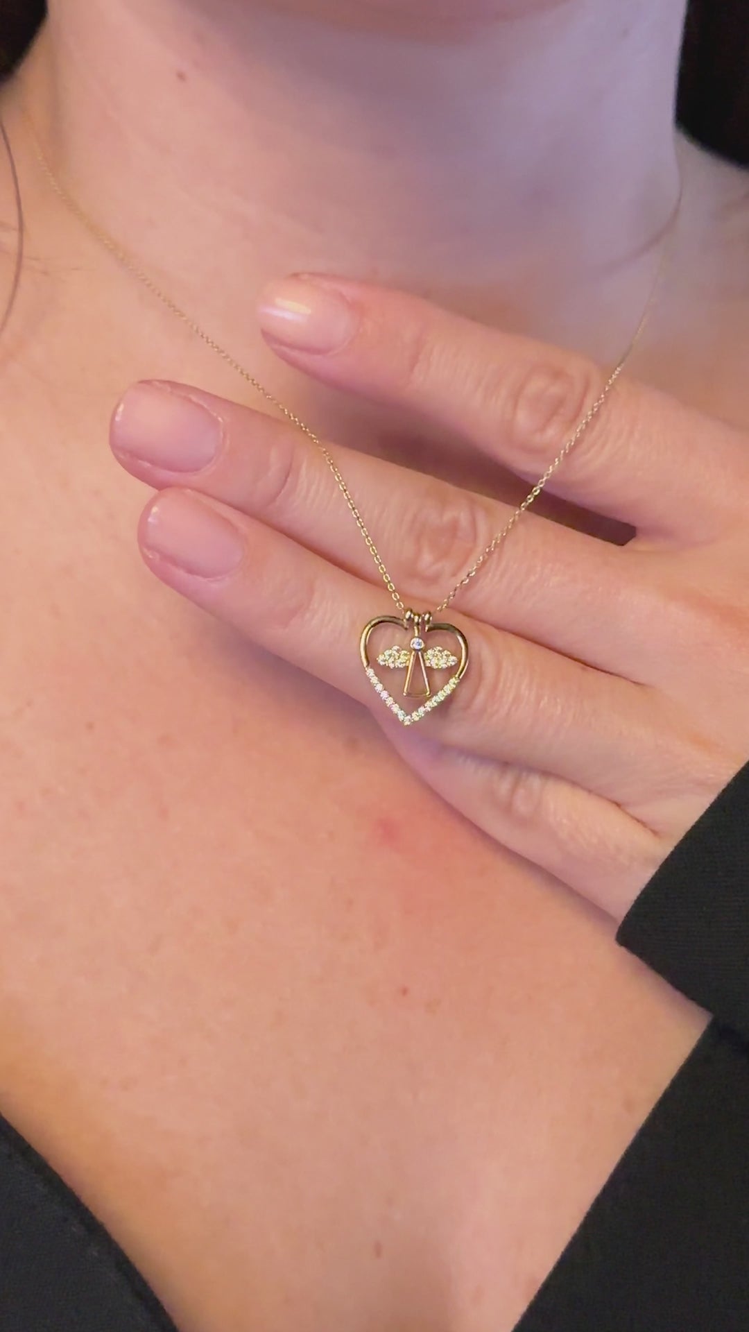 Taşlı Melek Kalp Kolye | 14 Ayar Altın