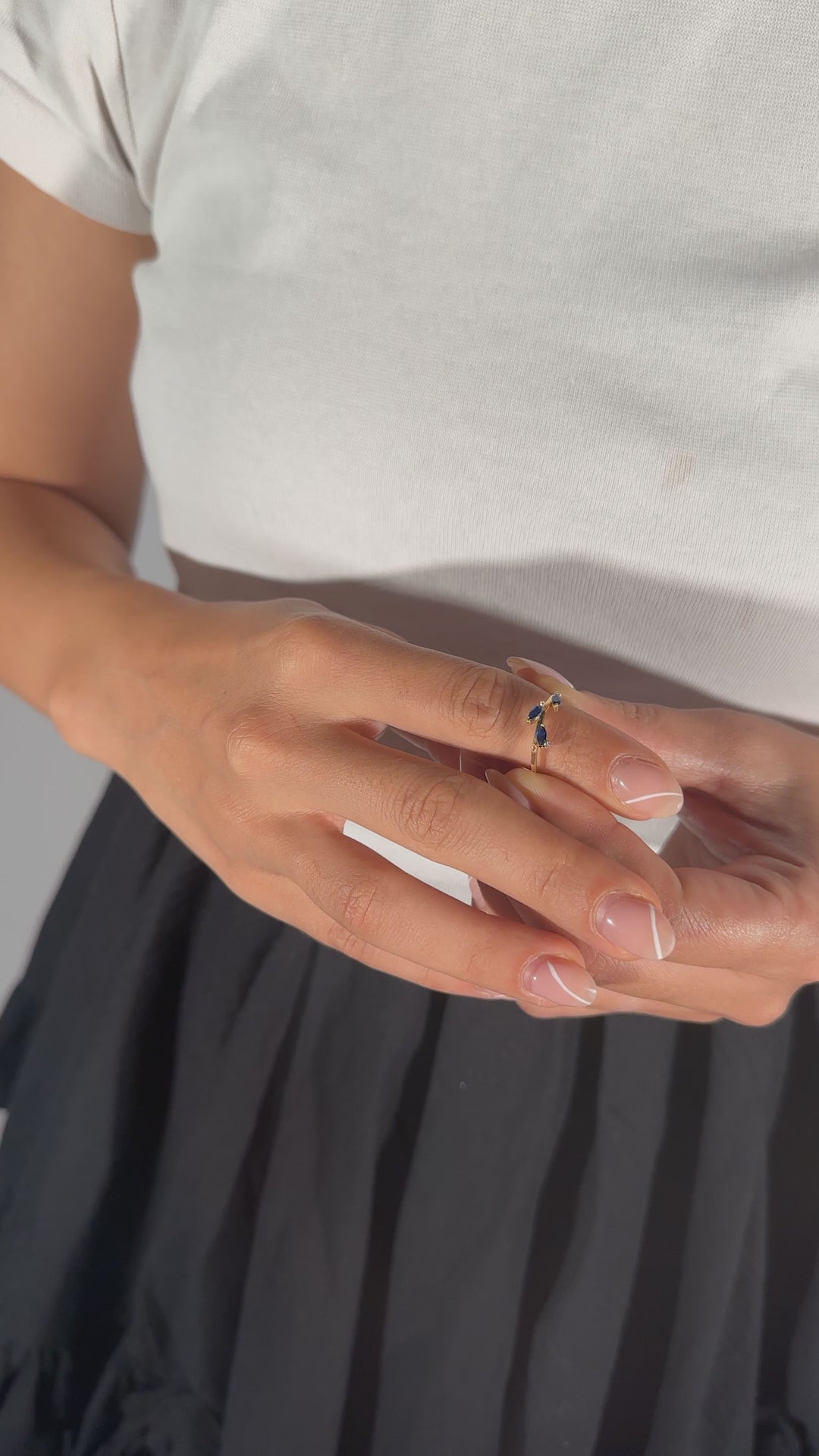 Mavi Taşlı Yaprak Yüzük | 14 Ayar Altın