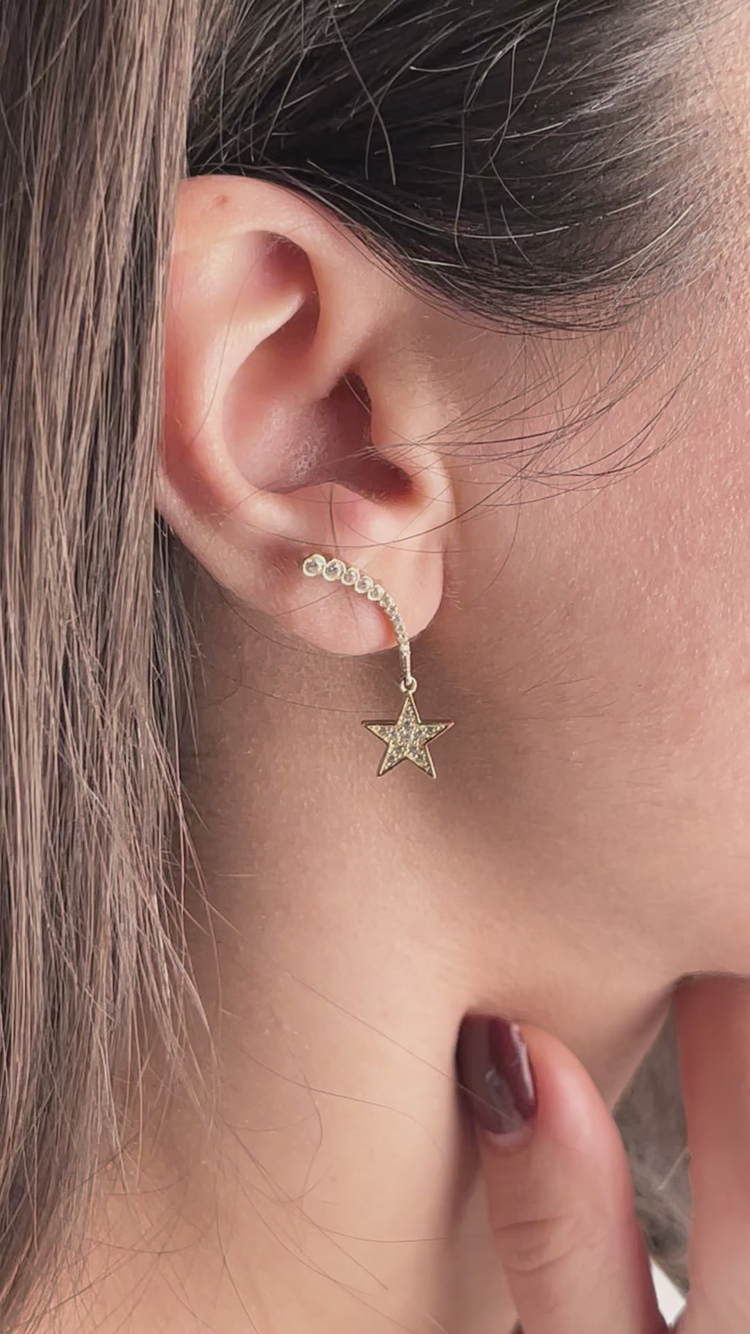 Taşlı Sallantılı Yıldız Küpe | 14 Ayar Altın