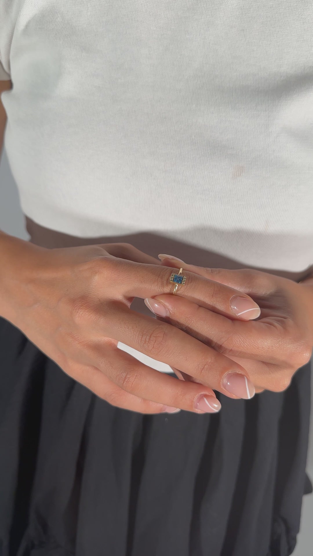 Mavi Kare Taşlı Yüzük | 14 Ayar Altın