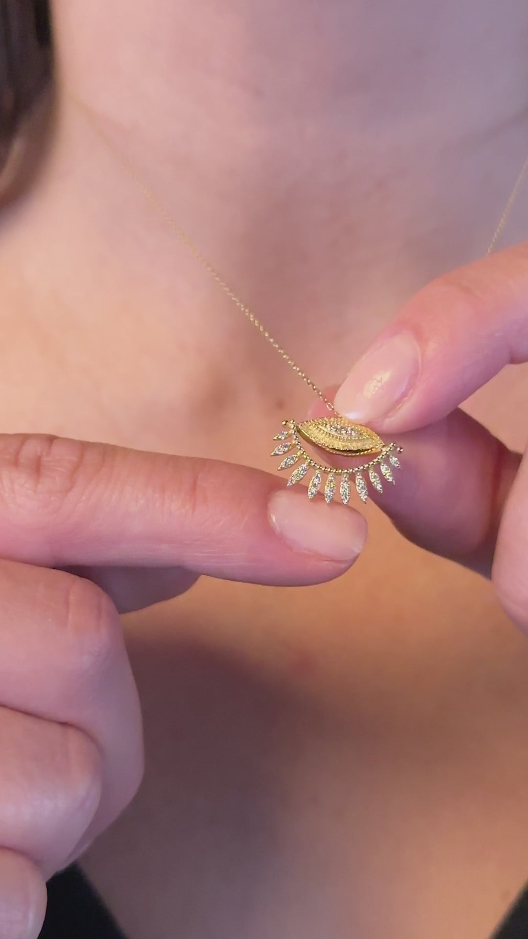 Taşlı Göz Kolye | 14 Ayar Altın