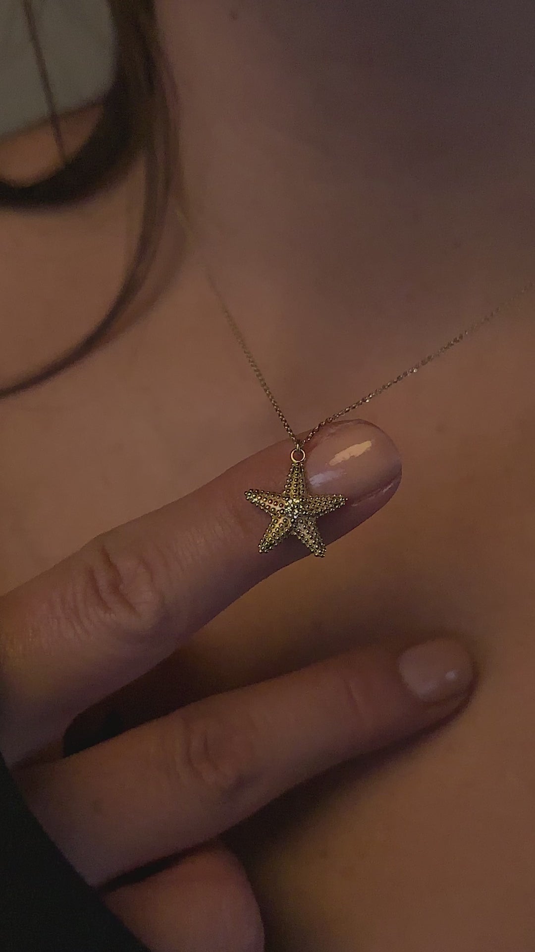 Taşlı Deniz Yıldızı Kolye | 14 Ayar Altın