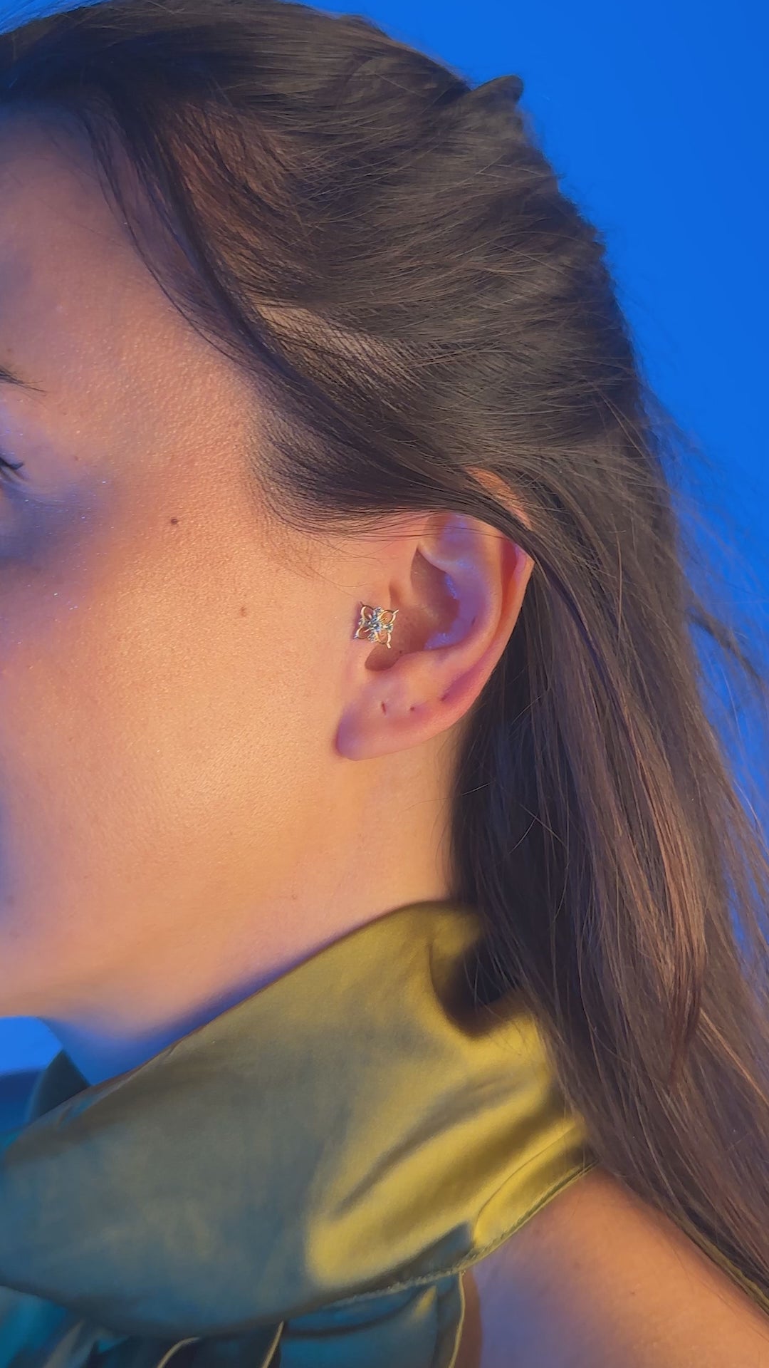 Taşlı Çiçek Piercing | 14 Ayar Altın