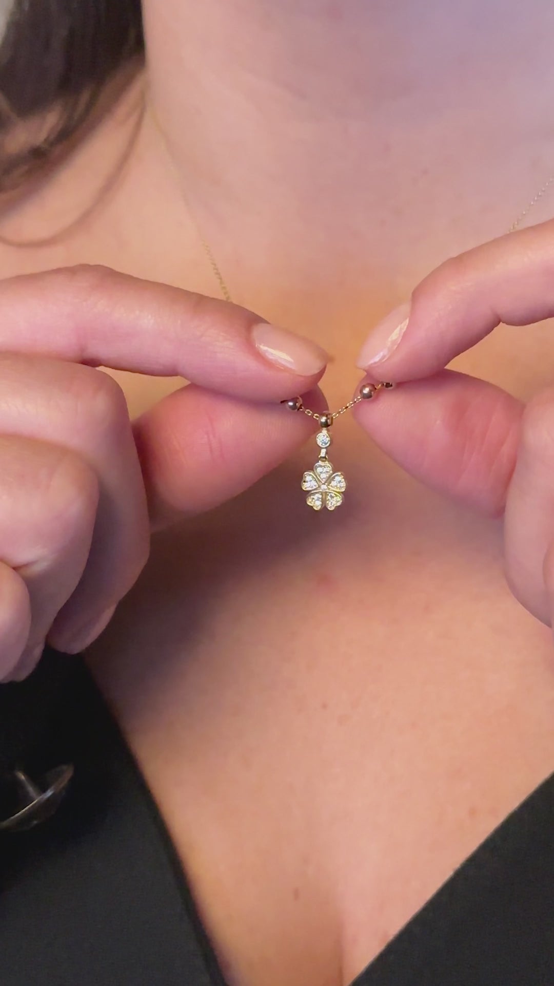 Taşlı Yonca Kolye | 14 Ayar Altın