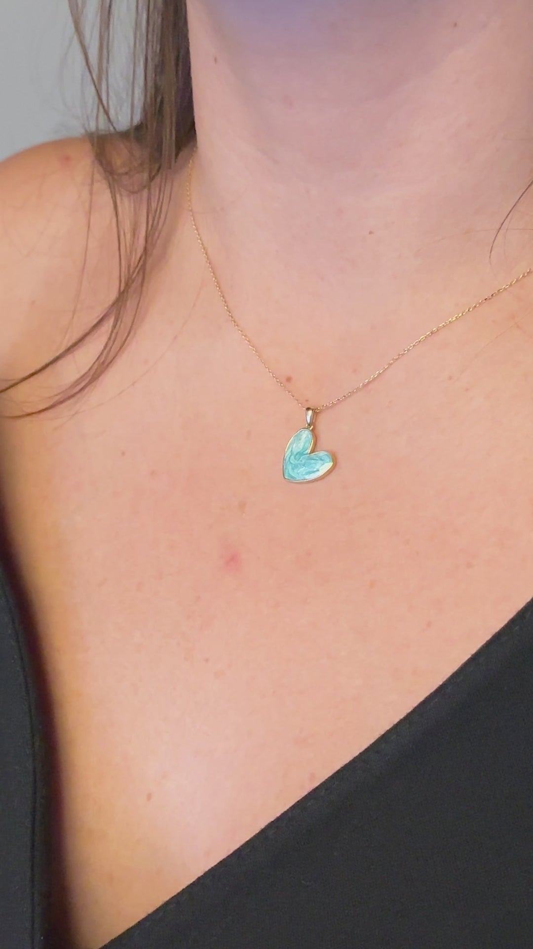 Turkuaz Kalp Kolye | 14 Ayar Altın
