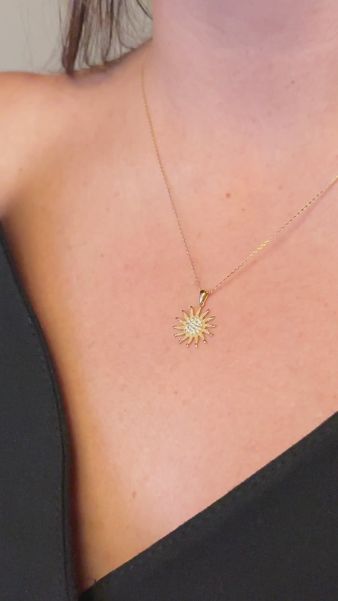 Taşlı Güneş Kolye | 14 Ayar Altın