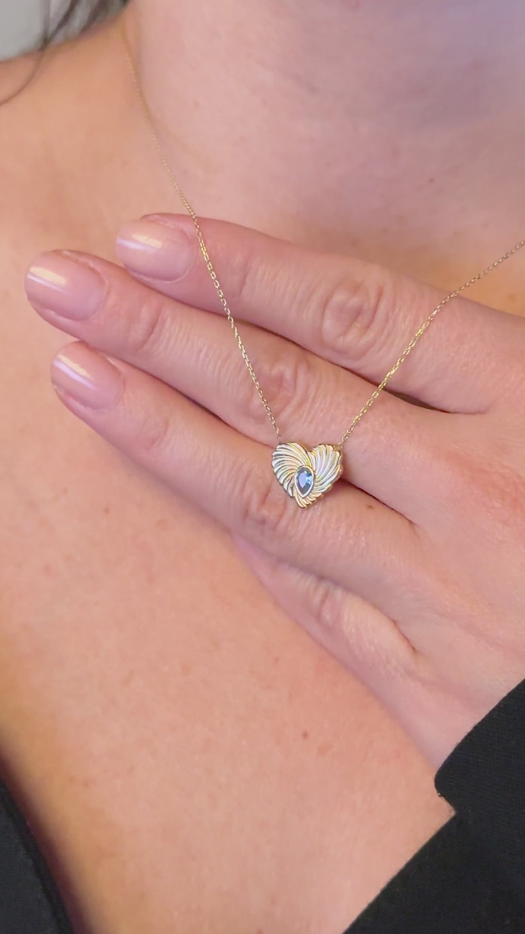 Mavi Taşı Kalp Kolye | 14 Ayar Altın