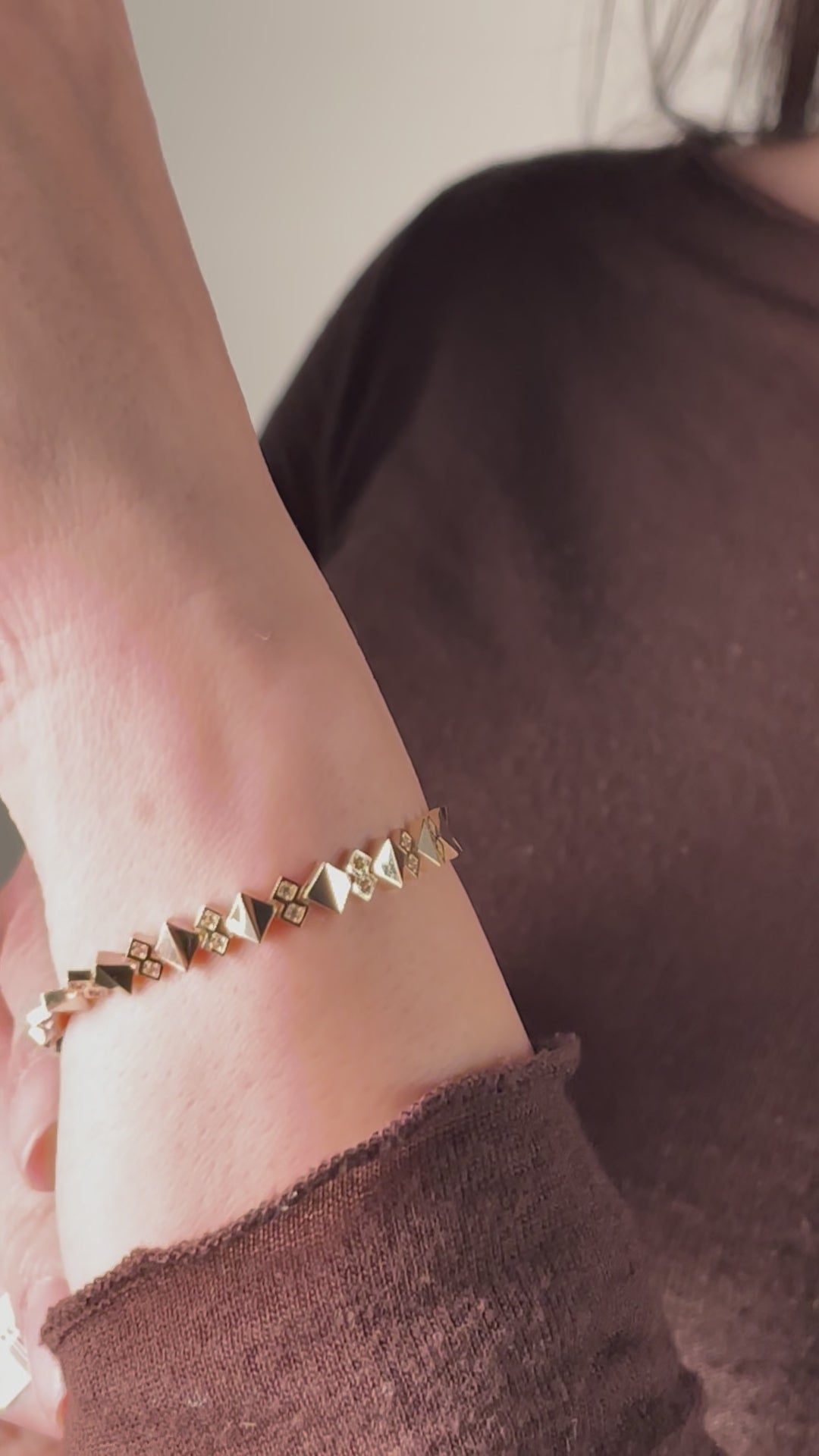 Taşlı Prizma Bileklik | 14 Ayar Altın